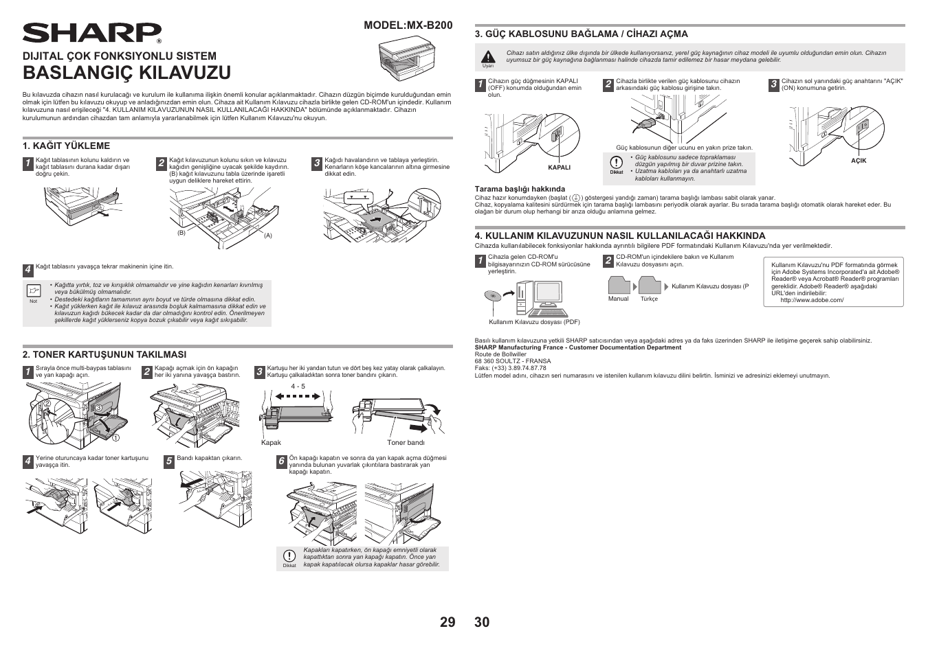 Baslangiç kilavuzu, Dijital çok fonksiyonlu sistem, Model:mx-b200 | Sharp MX-B200 User Manual | Page 31 / 40