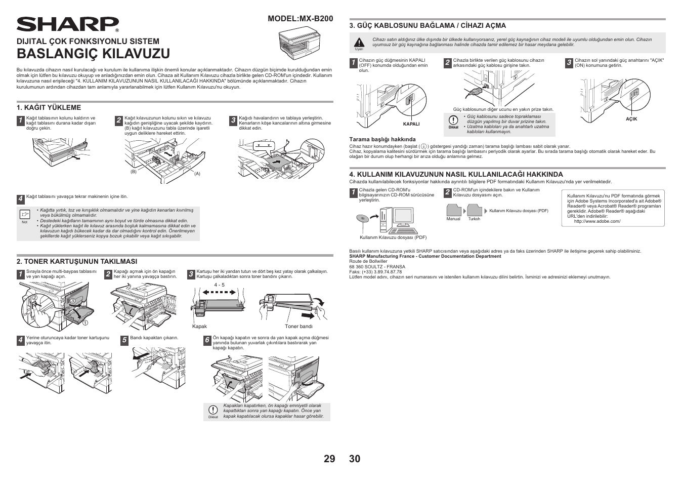 Baslangiç kilavuzu, Dijital çok fonksiyonlu sistem, Model:mx-b200 | Sharp MX-B200 User Manual | Page 32 / 40