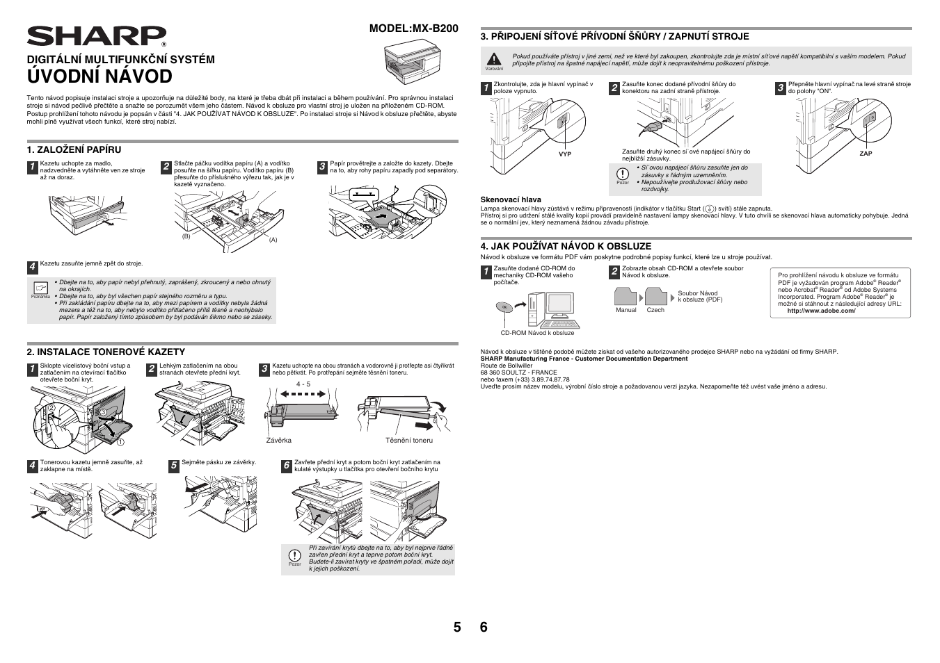 Úvodní návod, Digitální multifunk ční systém, Model:mx-b200 | Sharp MX-B200 User Manual | Page 7 / 40