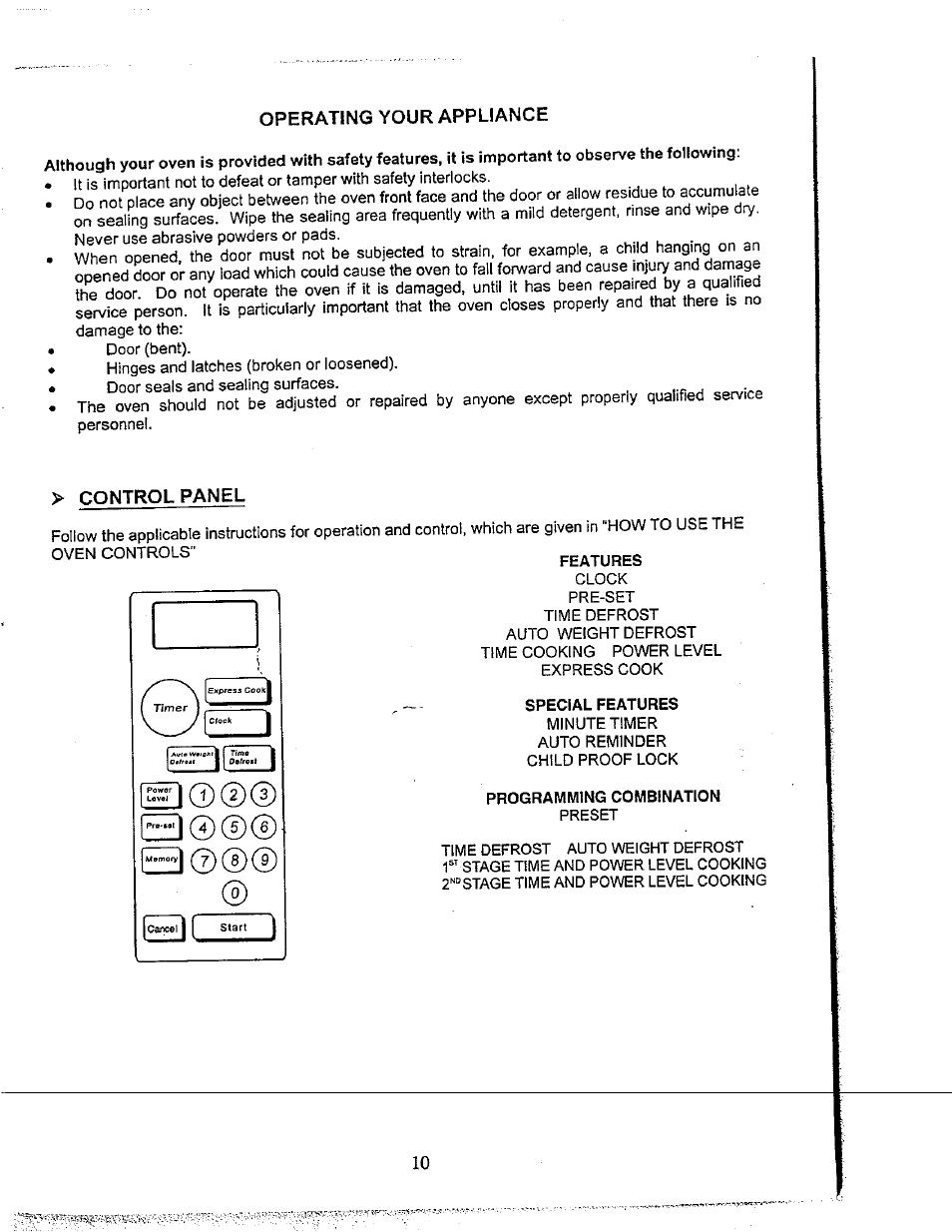 Operating your appliance, Control panel | Avanti mo629t User Manual | Page 10 / 21