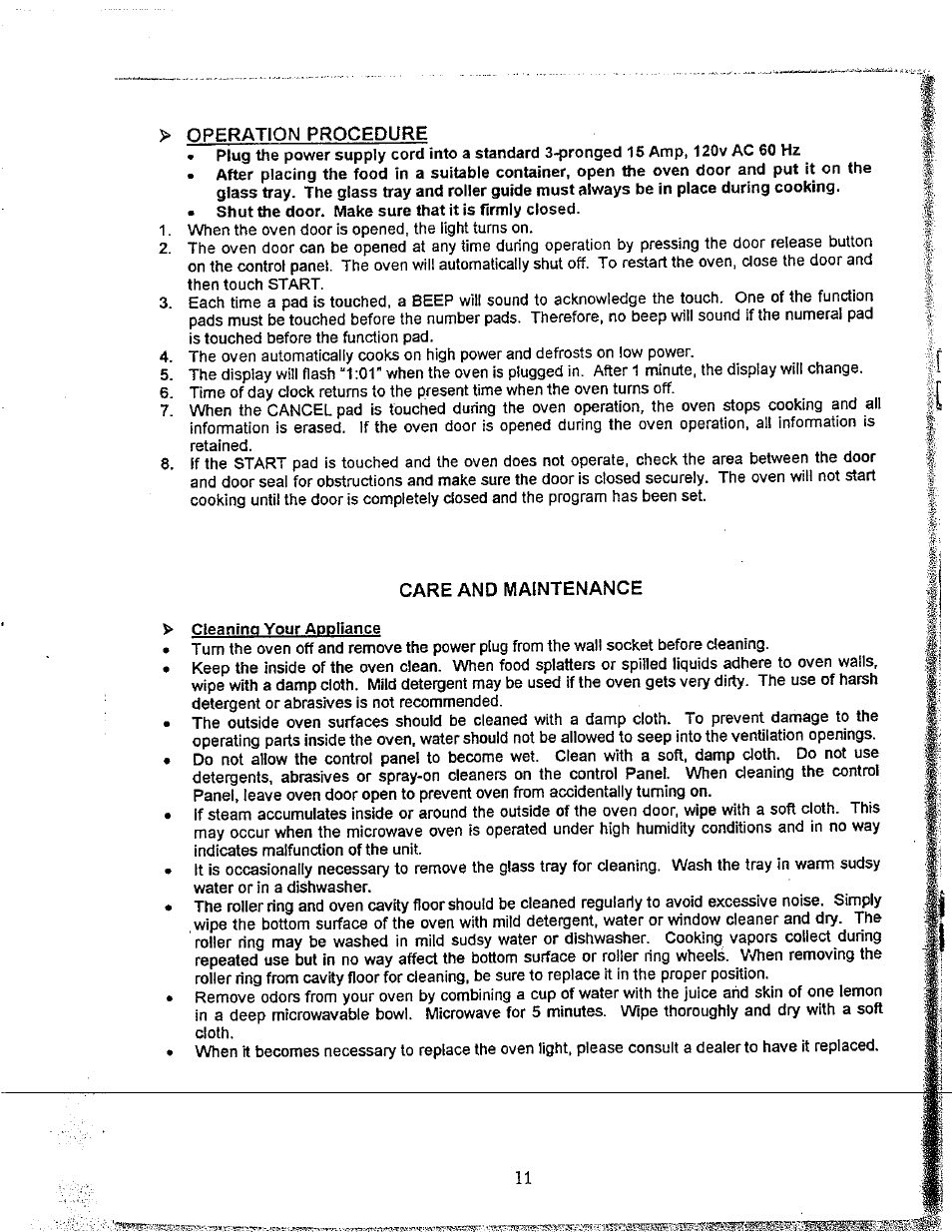 Operation procedure, Care and maintenance | Avanti mo629t User Manual | Page 11 / 21
