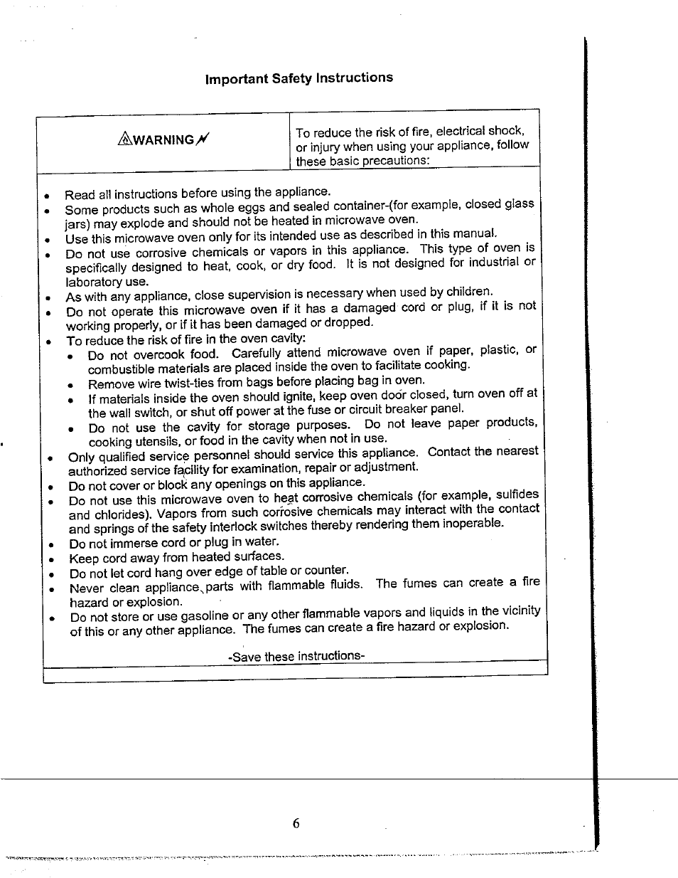 Important safety instructions, Awarninsy | Avanti mo629t User Manual | Page 6 / 21