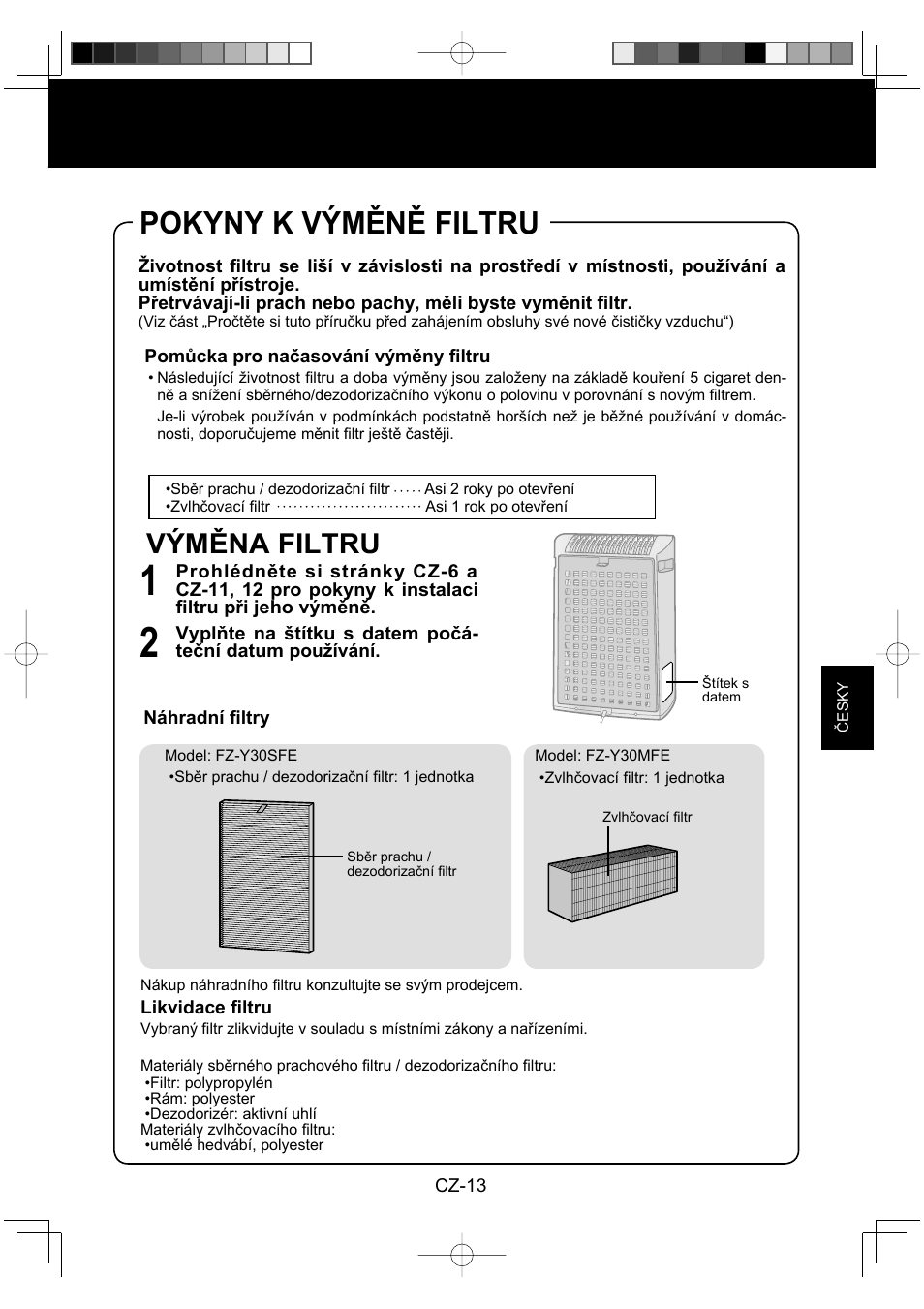 Pokyny k výměně filtru, Výměna filtru | Sharp KC-930EU-W User Manual | Page 105 / 200