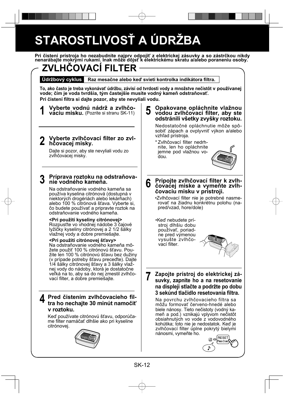 Starostlivosť a údržba, Zvlhčovací filter | Sharp KC-930EU-W User Manual | Page 122 / 200