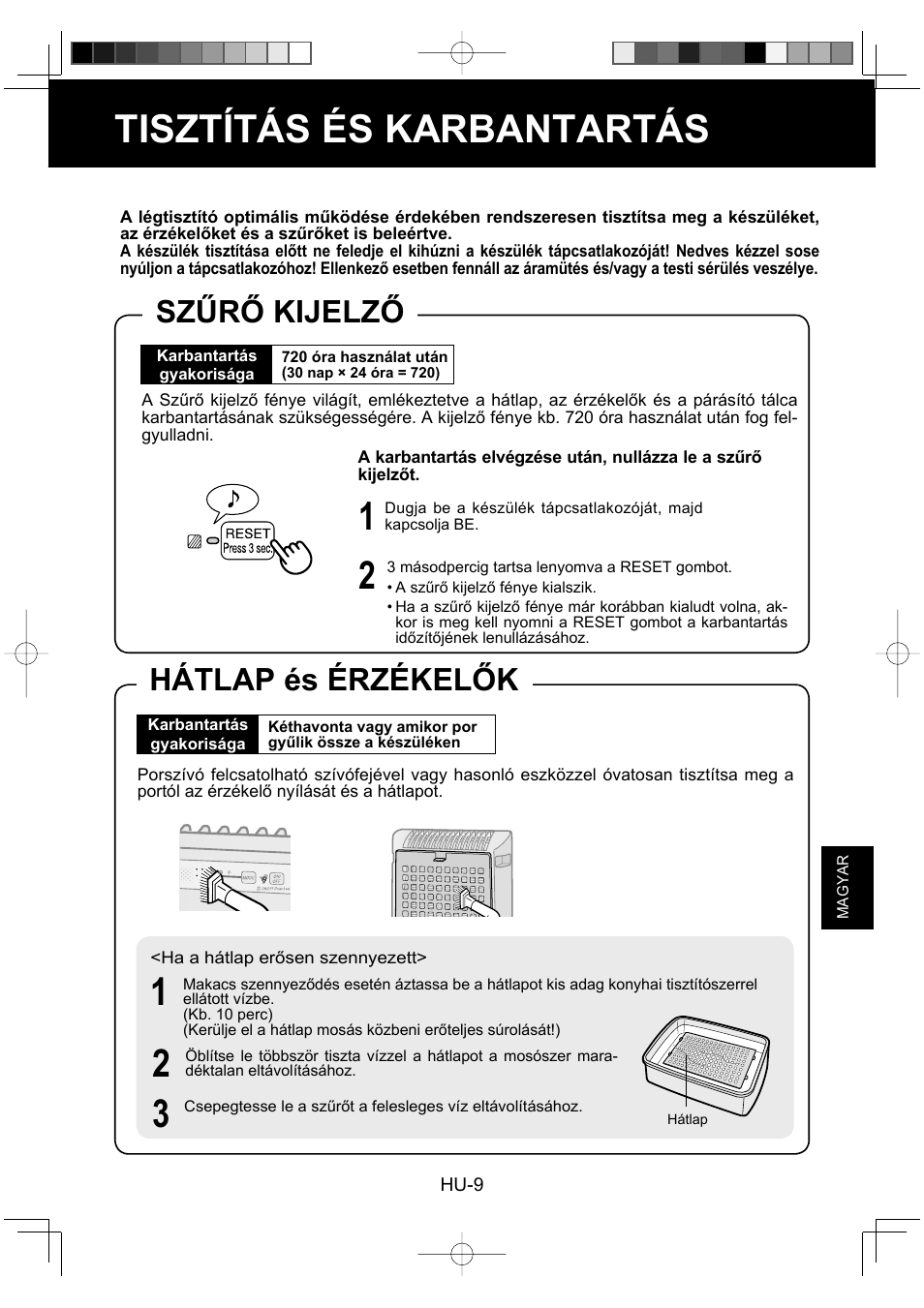 Tisztítás és karbantartás, Szűrő kijelző, Hátlap és érzékelők | Sharp KC-930EU-W User Manual | Page 137 / 200