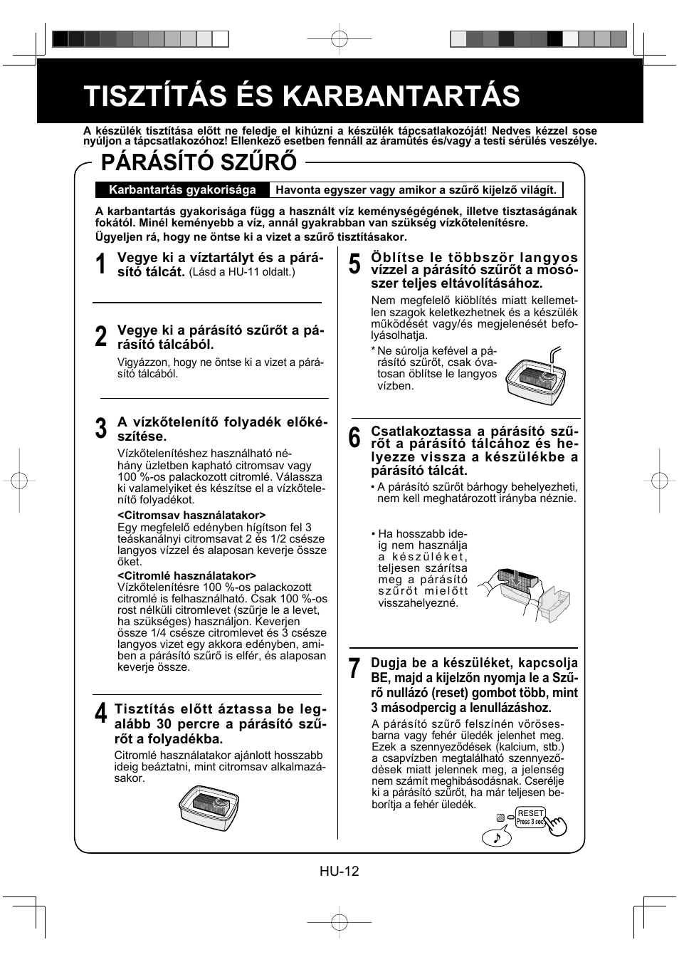 Tisztítás és karbantartás, Párásító szűrő | Sharp KC-930EU-W User Manual | Page 140 / 200