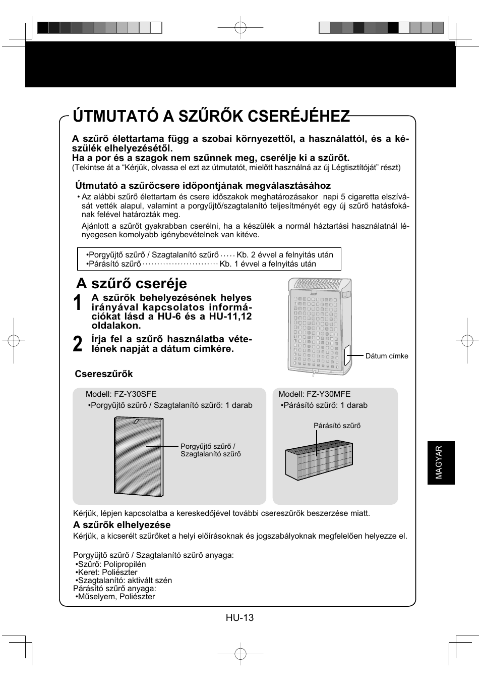Útmutató a szűrők cseréjéhez, A szűrő cseréje | Sharp KC-930EU-W User Manual | Page 141 / 200