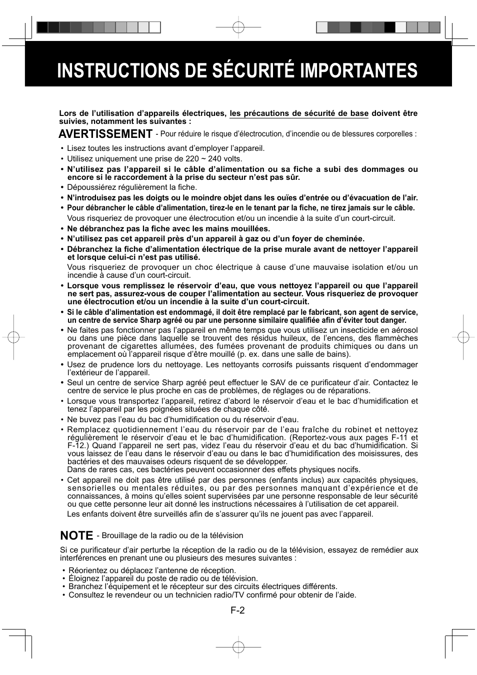 Instructions de sécurité importantes, Avertissement | Sharp KC-930EU-W User Manual | Page 40 / 200