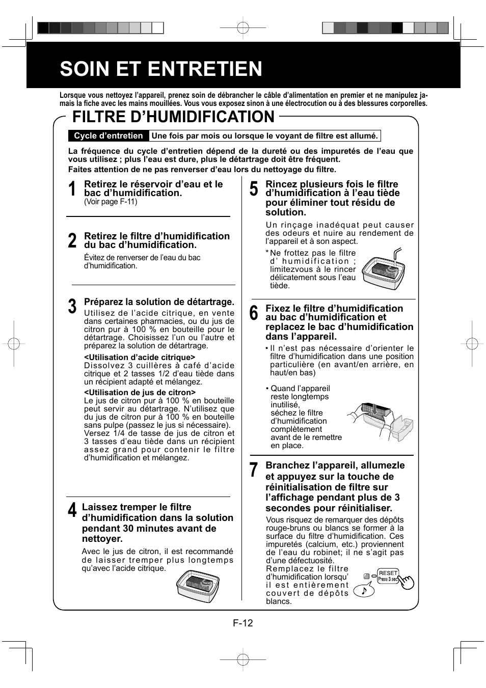 Soin et entretien, Filtre d’humidification | Sharp KC-930EU-W User Manual | Page 50 / 200