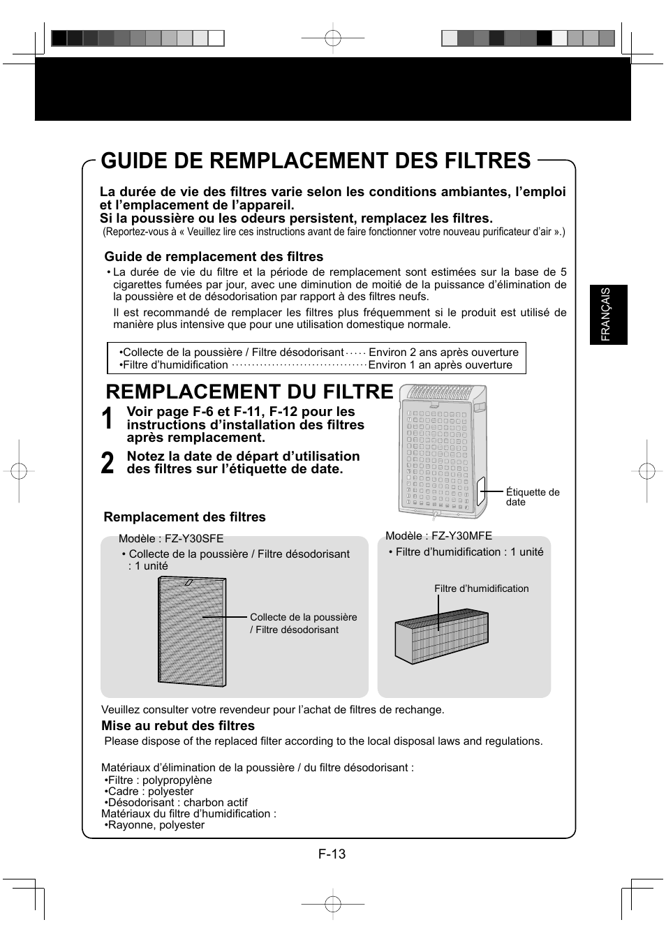Guide de remplacement des filtres, Remplacement du filtre | Sharp KC-930EU-W User Manual | Page 51 / 200