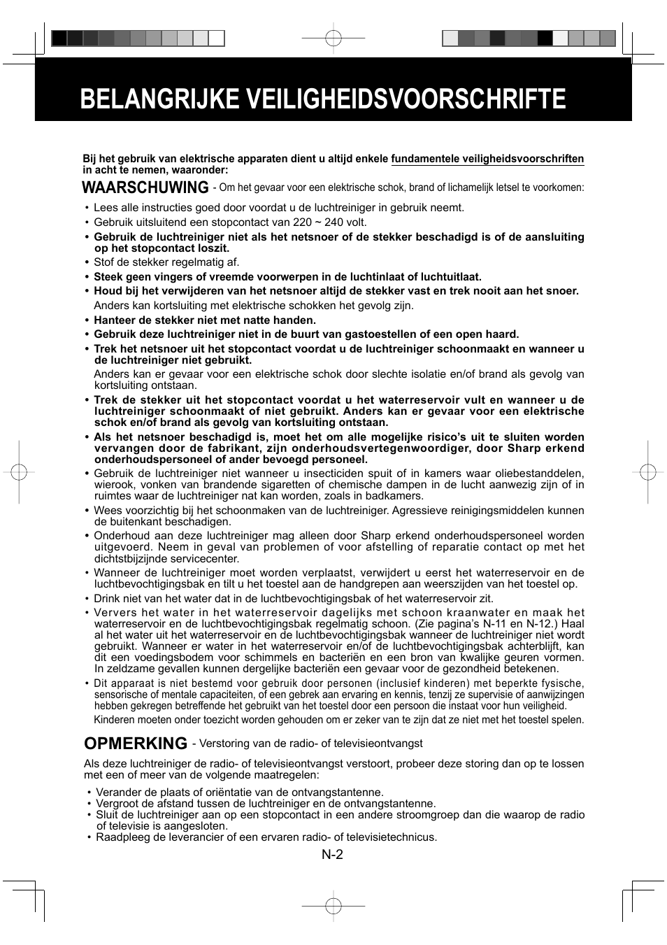 Belangrijke veiligheidsvoorschrifte, Waarschuwing, Opmerking | Sharp KC-930EU-W User Manual | Page 58 / 200