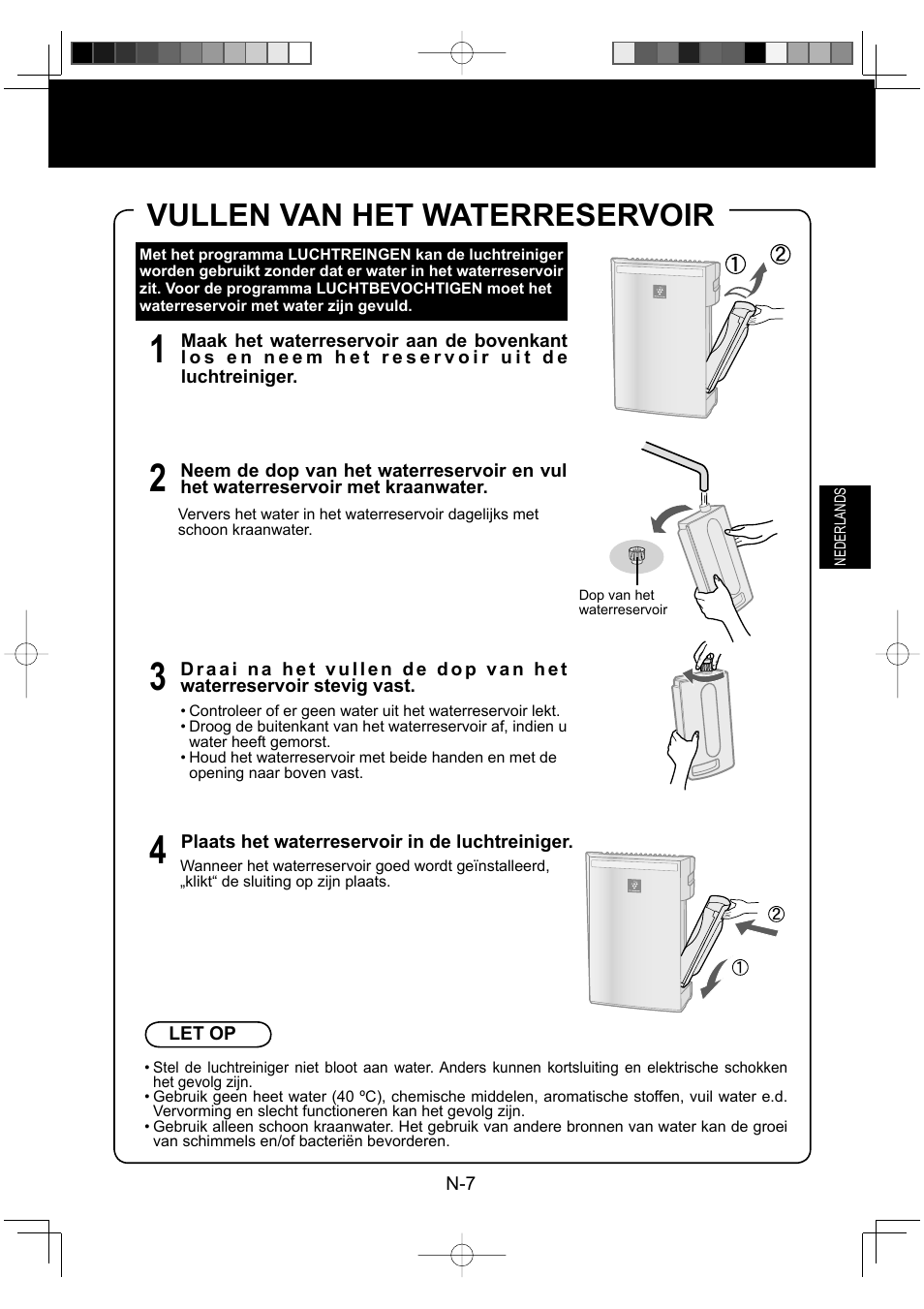 Vullen van het waterreservoir | Sharp KC-930EU-W User Manual | Page 63 / 200
