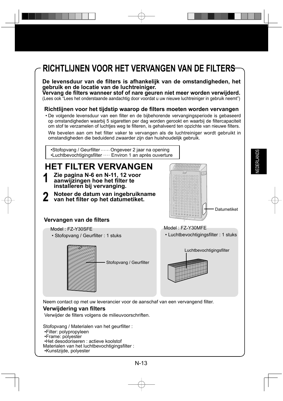 Richtlijnen voor het vervangen van de filters, Het filter vervangen | Sharp KC-930EU-W User Manual | Page 69 / 200