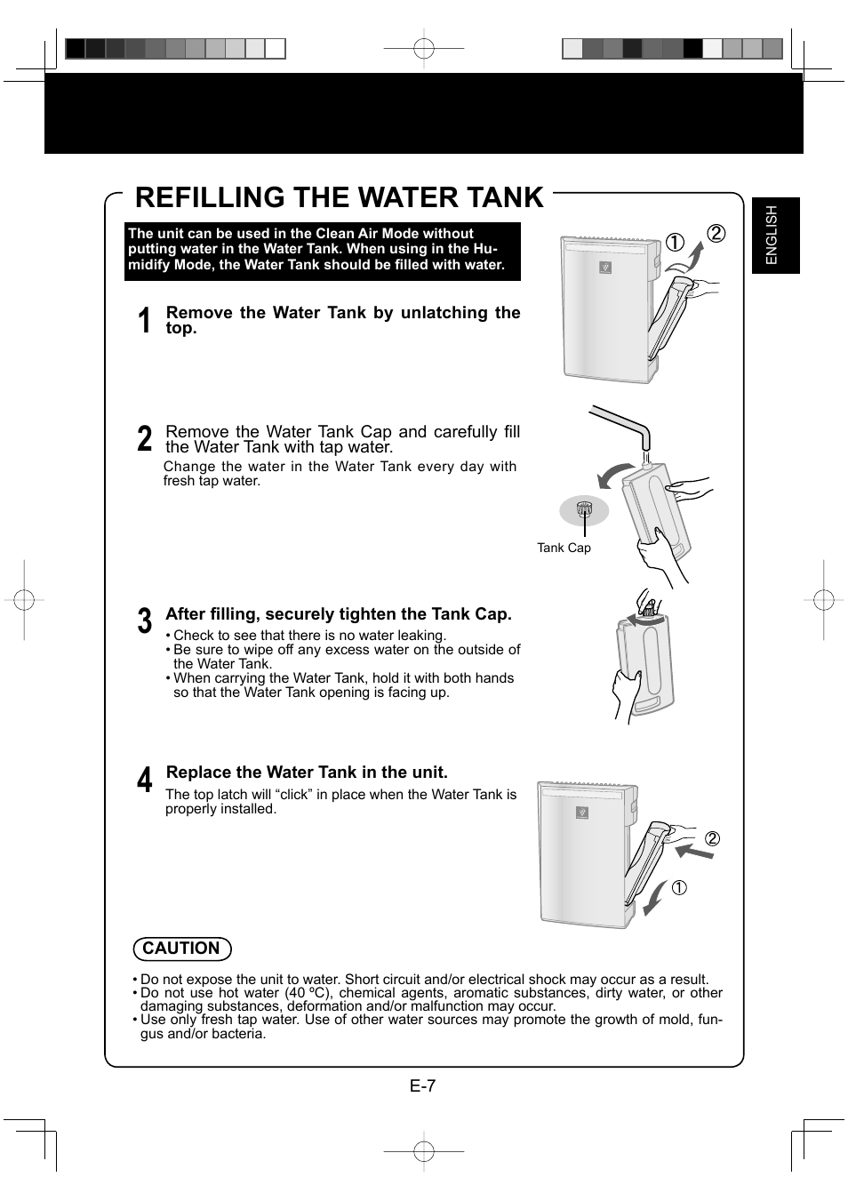 Refilling the water tank | Sharp KC-930EU-W User Manual | Page 9 / 200