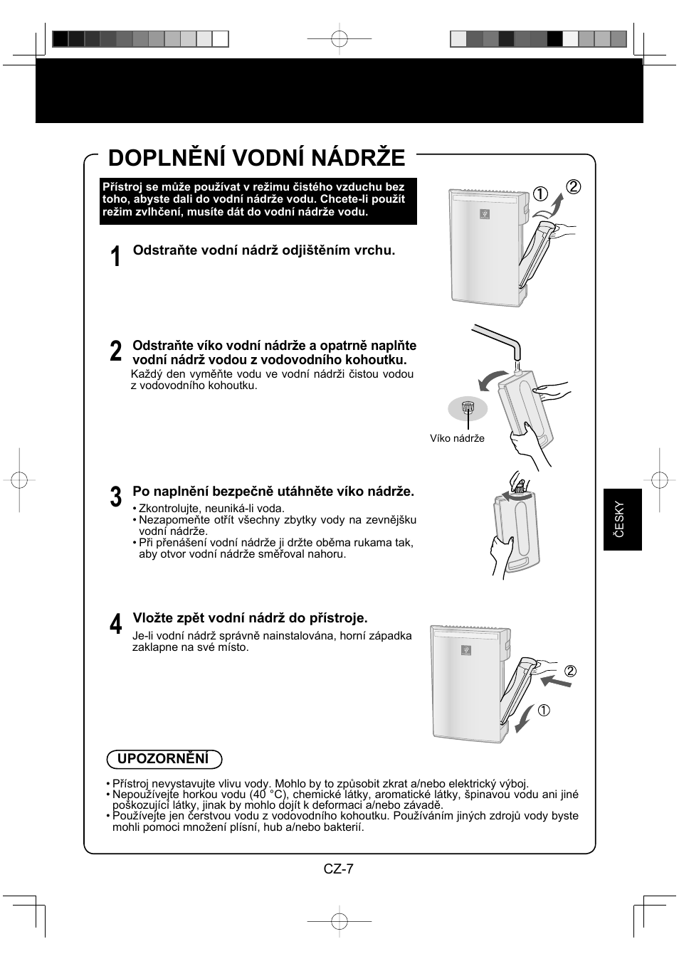 Doplnění vodní nádrže | Sharp KC-930EU-W User Manual | Page 99 / 200