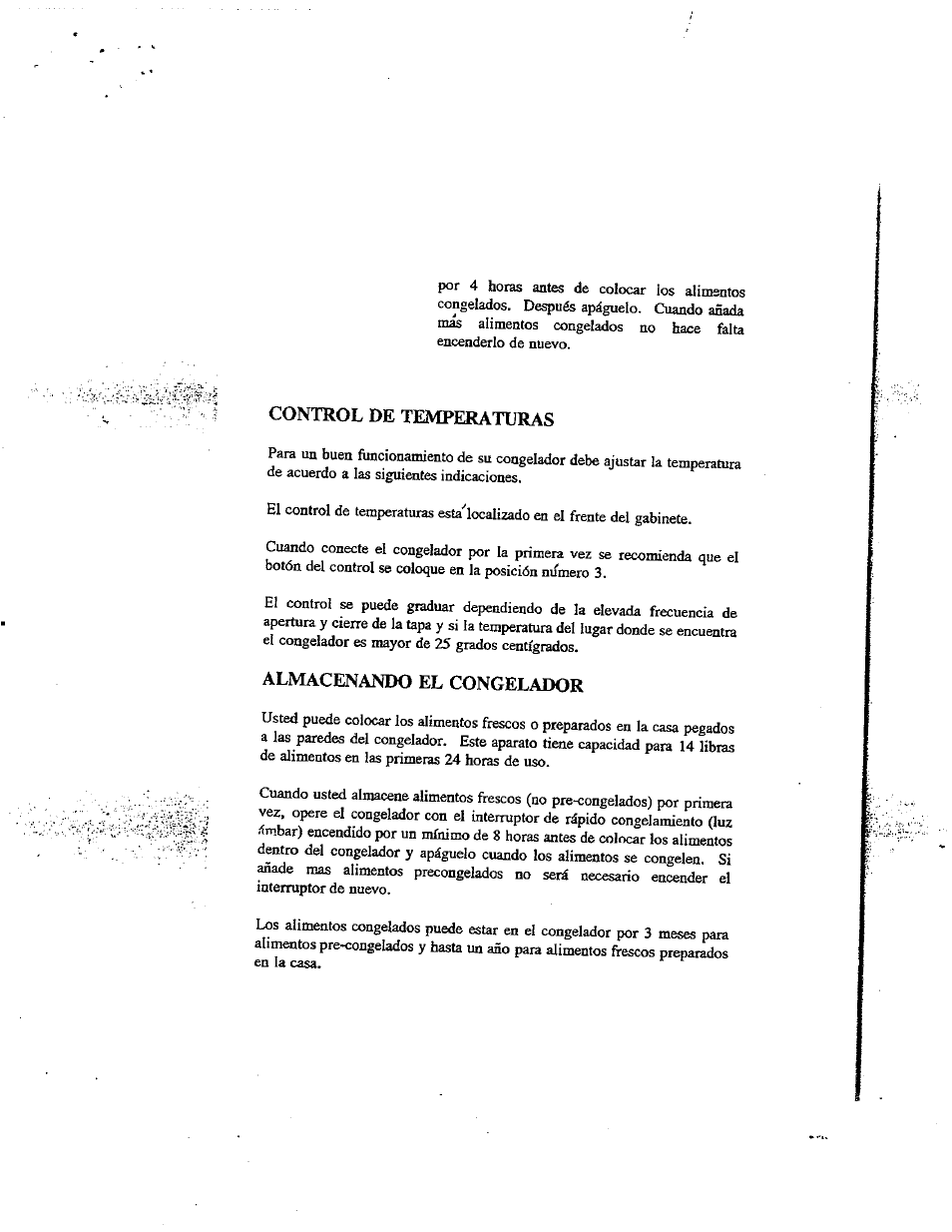 Control de tempeil^tuius, Almacenando el congelador | Avanti CF49 User Manual | Page 11 / 11