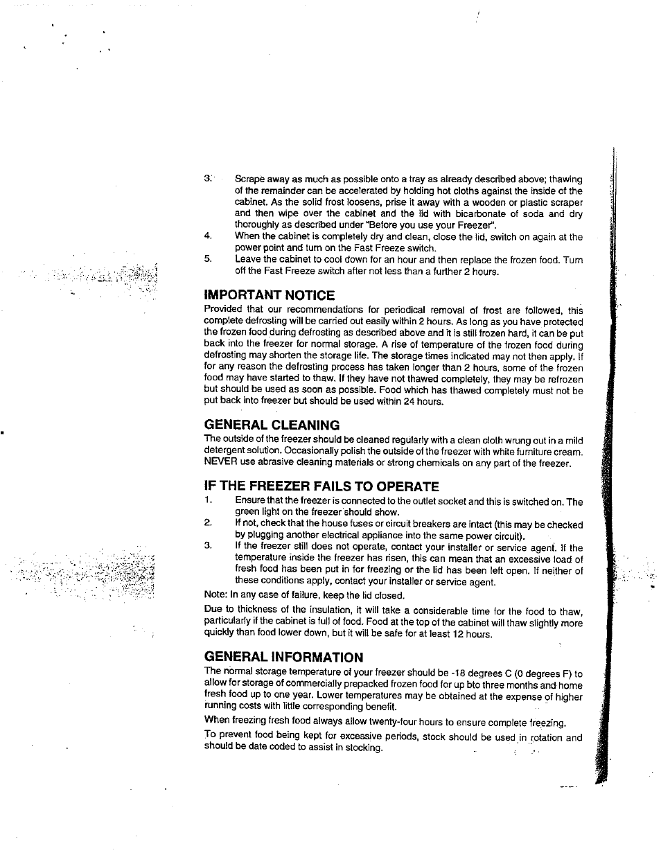 Important notice, General cleaning, If the freezer fails to operate | General information | Avanti CF49 User Manual | Page 4 / 11