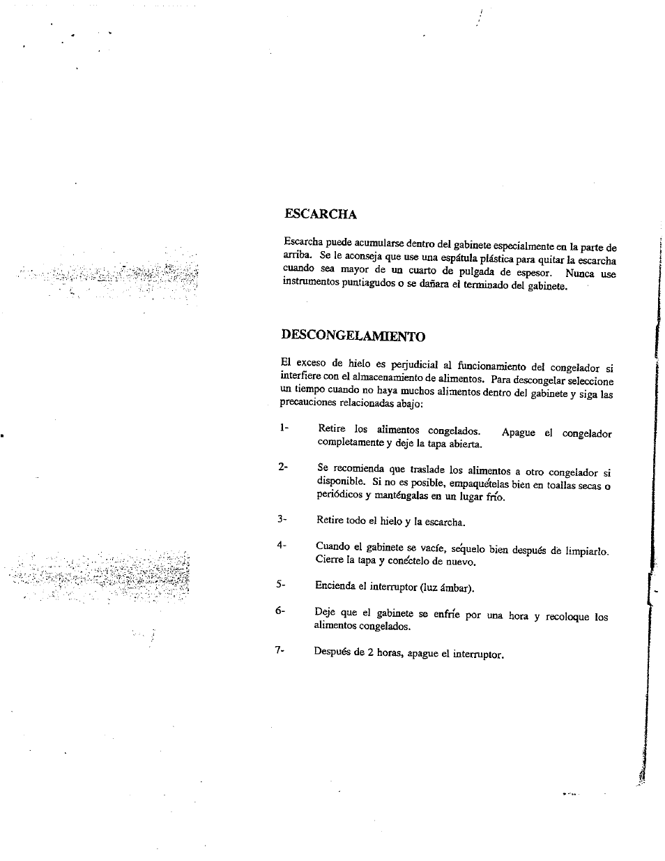 Escarcha, Descongelamiento | Avanti CF49 User Manual | Page 8 / 11