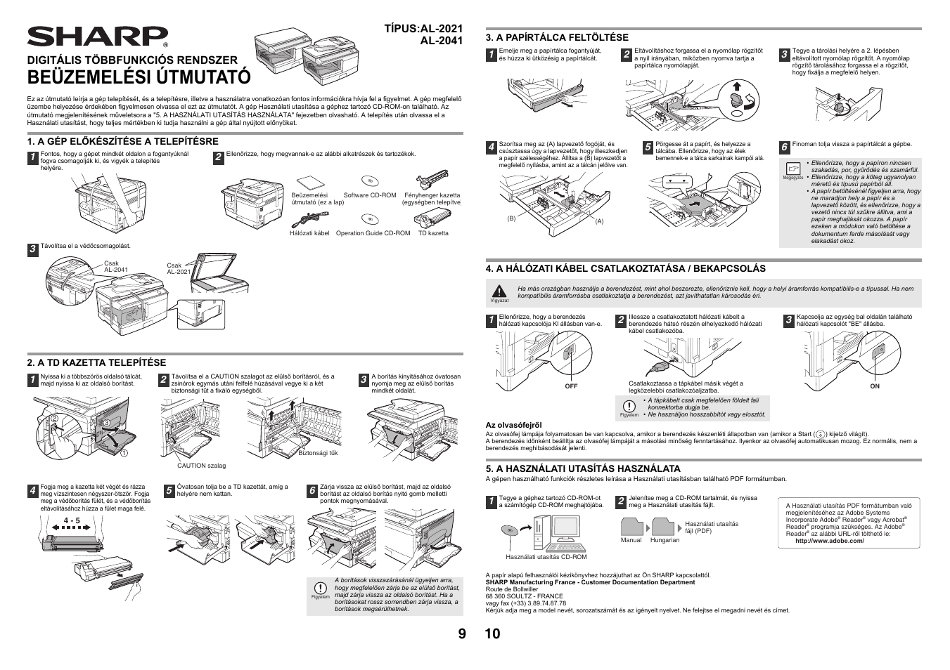 Beüzemelési útmutató, Digitális többfunkciós rendszer | Sharp AL-2041 User Manual | Page 11 / 40