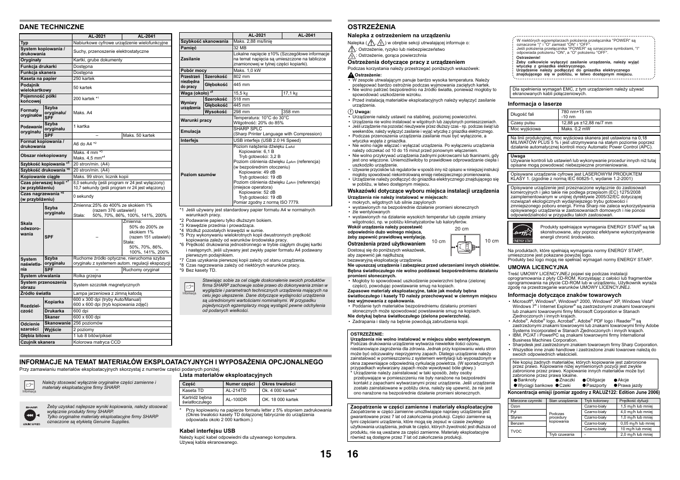 Sharp AL-2041 User Manual | Page 17 / 40
