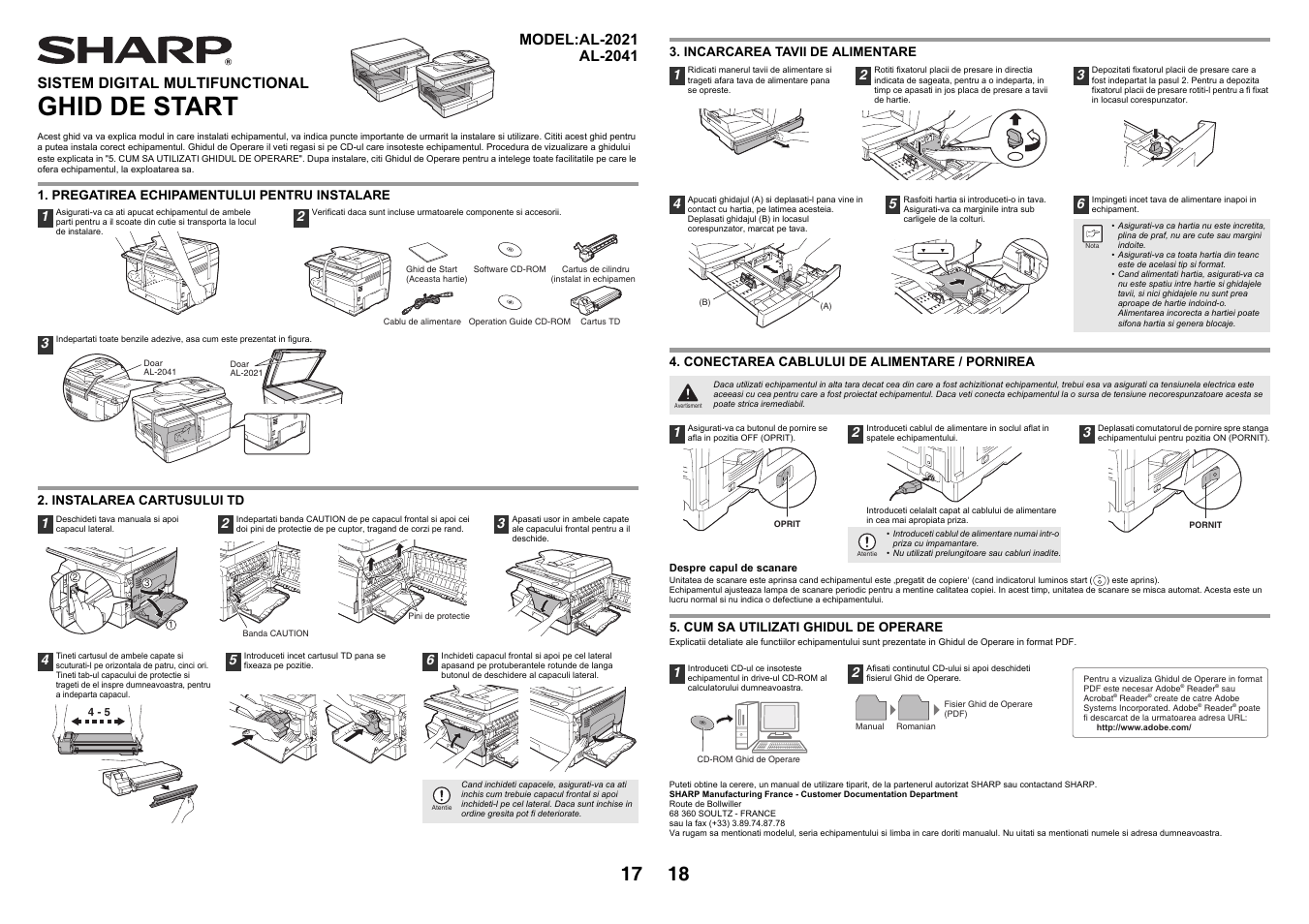 Ghid de start, Sistem digital multifunctional | Sharp AL-2041 User Manual | Page 19 / 40