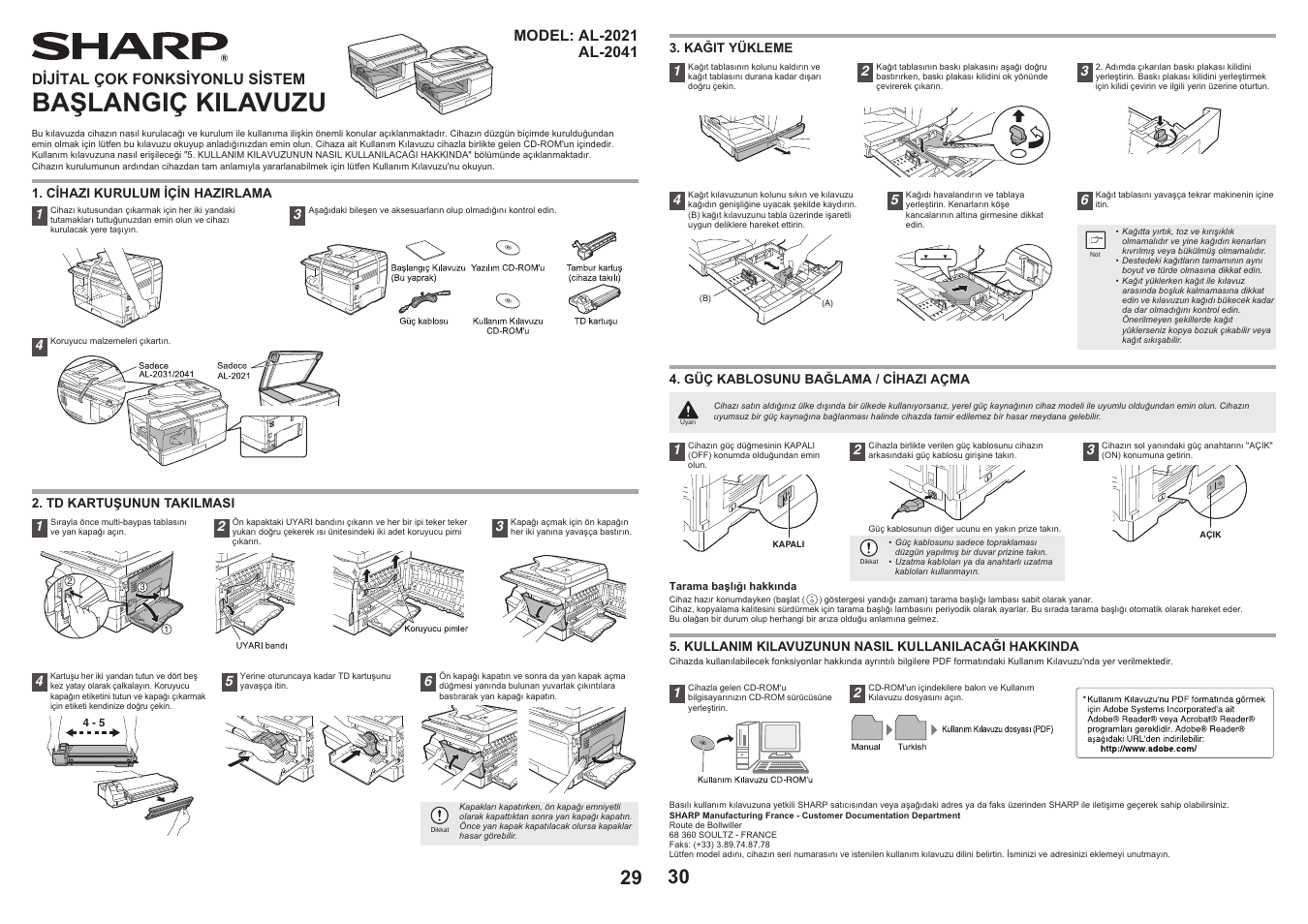 Baùlangiç kilavuzu, Døjøtal çok fonksøyonlu søstem | Sharp AL-2041 User Manual | Page 31 / 40