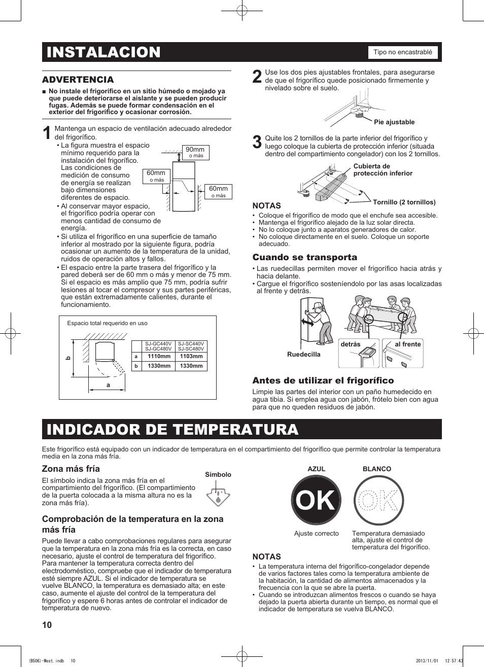 Instalacion, Indicador de temperatura | Sharp SJ-GC440VBK User Manual | Page 10 / 104