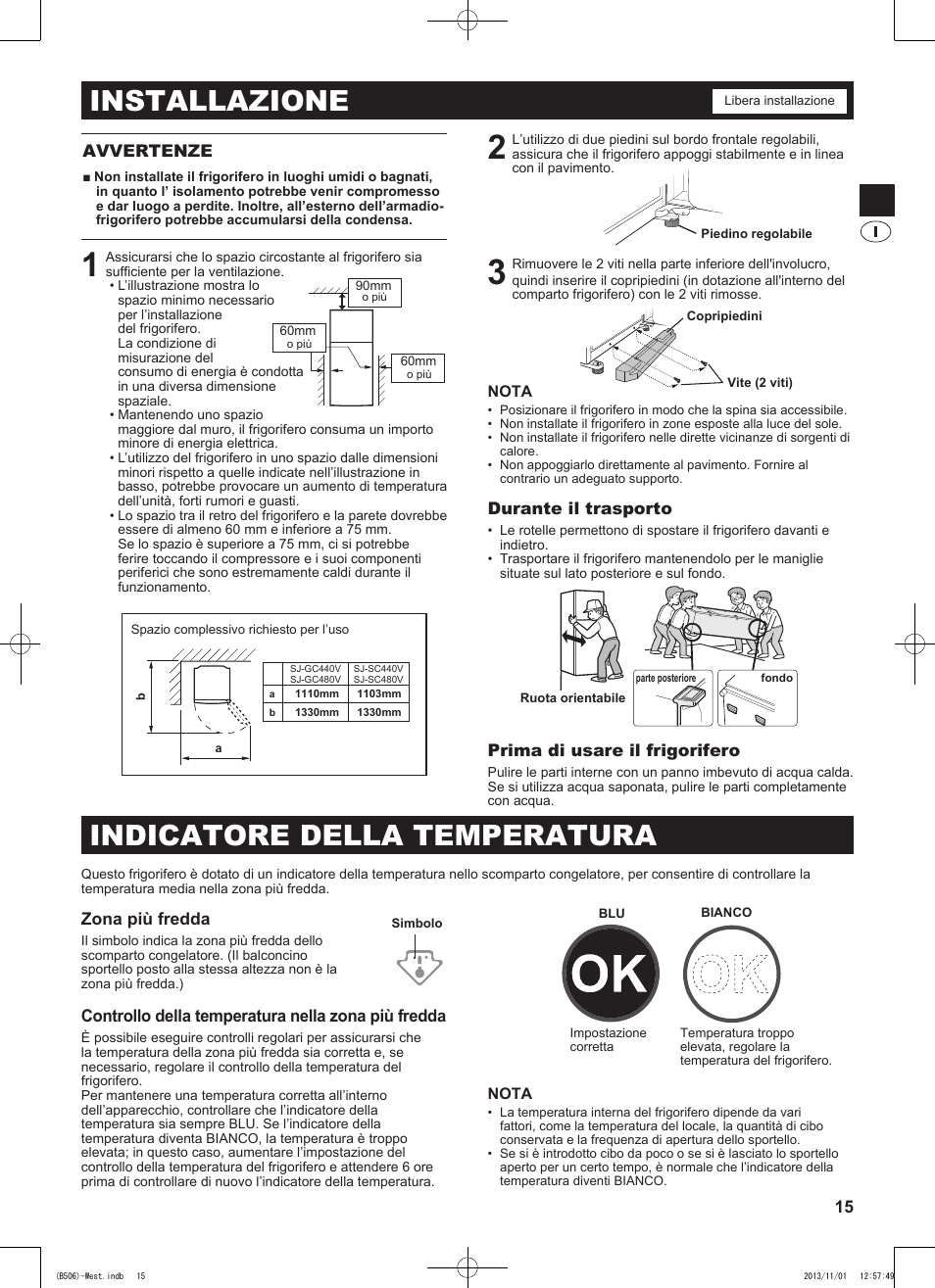 Indicatore della temperatura, Installazione | Sharp SJ-GC440VBK User Manual | Page 15 / 104