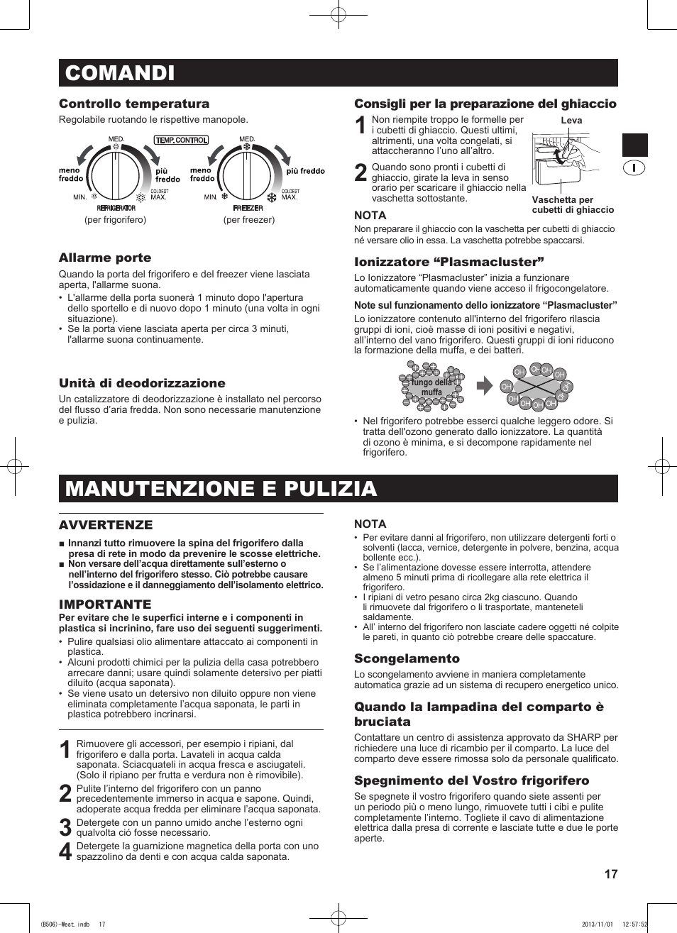 Comandi, Manutenzione e pulizia | Sharp SJ-GC440VBK User Manual | Page 17 / 104