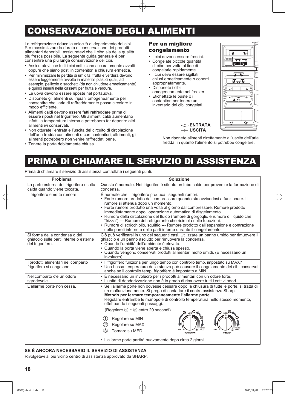 Conservazione degli alimenti, Prima di chiamare il servizio di assistenza, Per un migliore congelamento | Sharp SJ-GC440VBK User Manual | Page 18 / 104