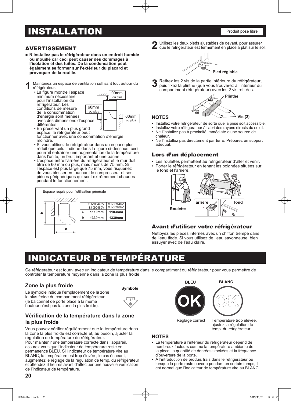 Installation, Indicateur de température | Sharp SJ-GC440VBK User Manual | Page 20 / 104