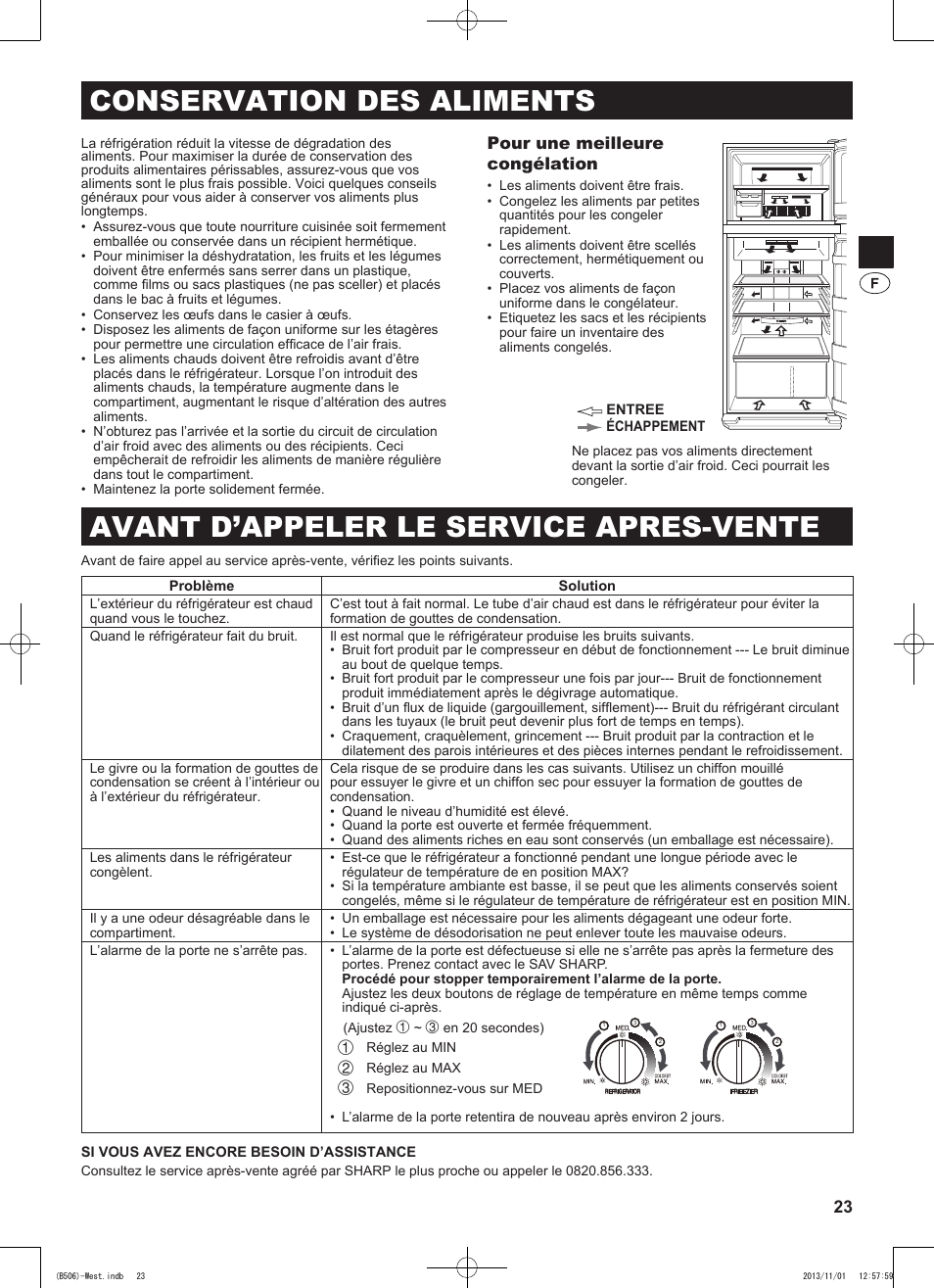 Conservation des aliments, Avant d’appeler le service apres-vente, Pour une meilleure congélation | Sharp SJ-GC440VBK User Manual | Page 23 / 104