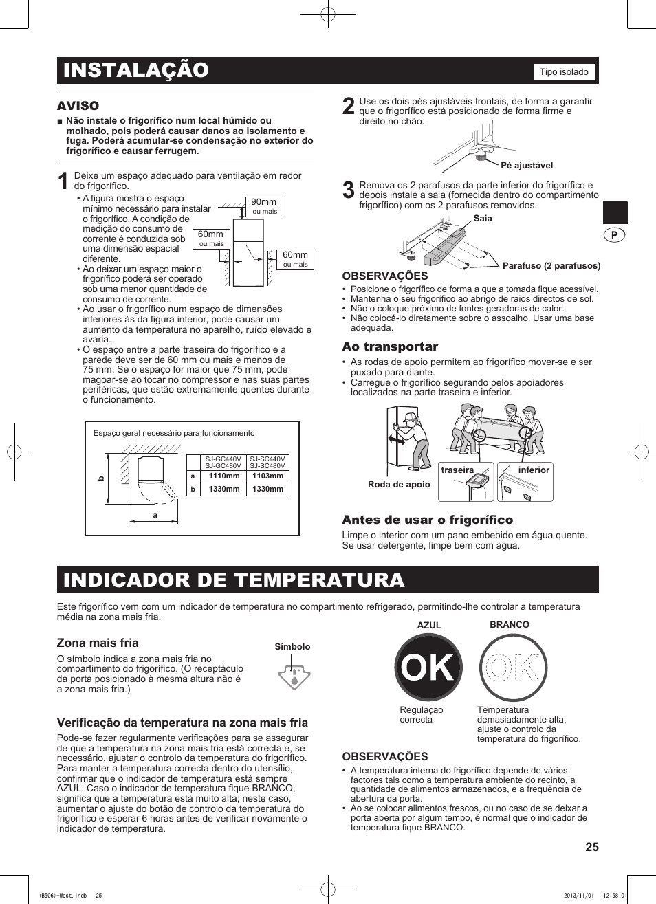 Instalação, Indicador de temperatura | Sharp SJ-GC440VBK User Manual | Page 25 / 104