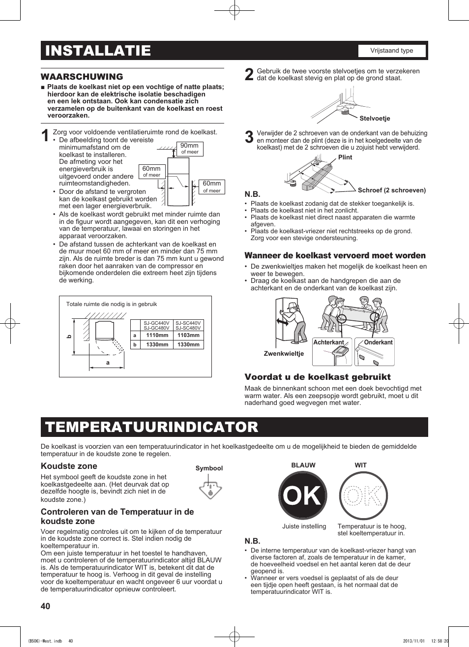 Installatie, Temperatuurindicator | Sharp SJ-GC440VBK User Manual | Page 40 / 104