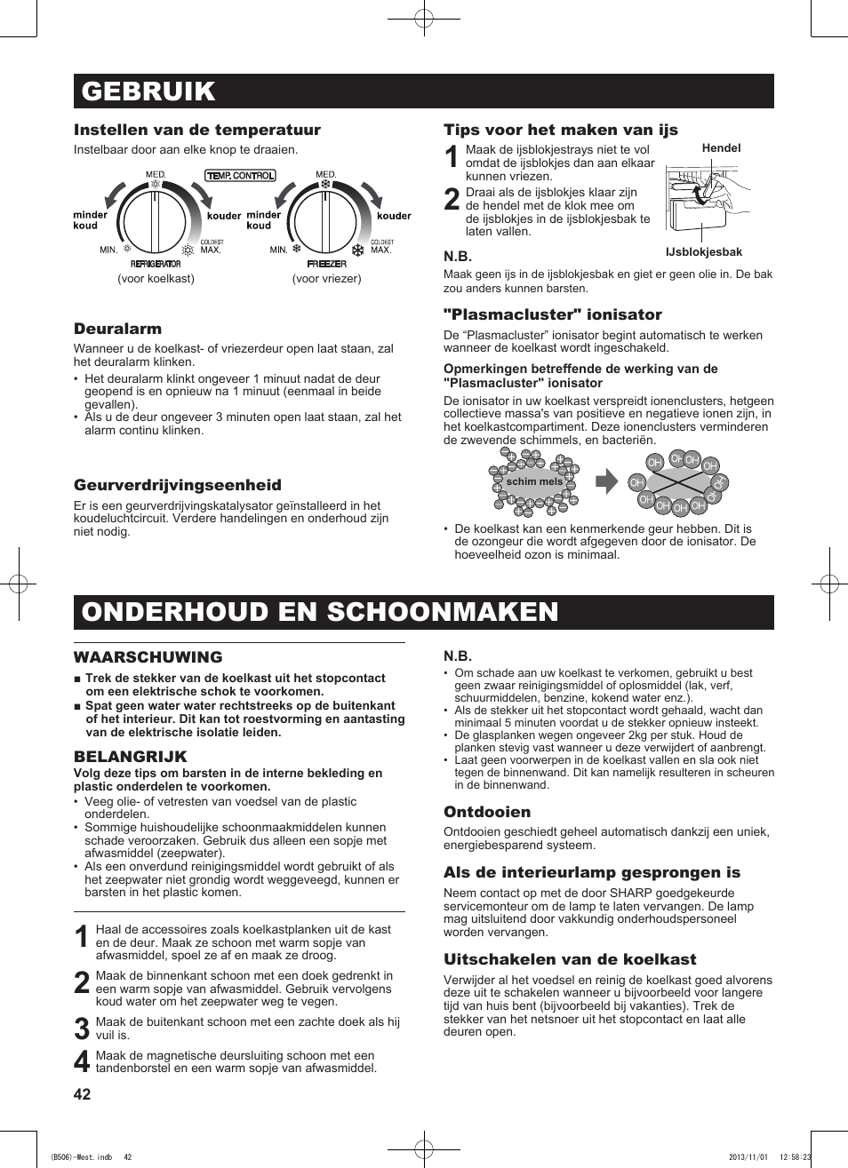 Gebruik, Onderhoud en schoonmaken | Sharp SJ-GC440VBK User Manual | Page 42 / 104