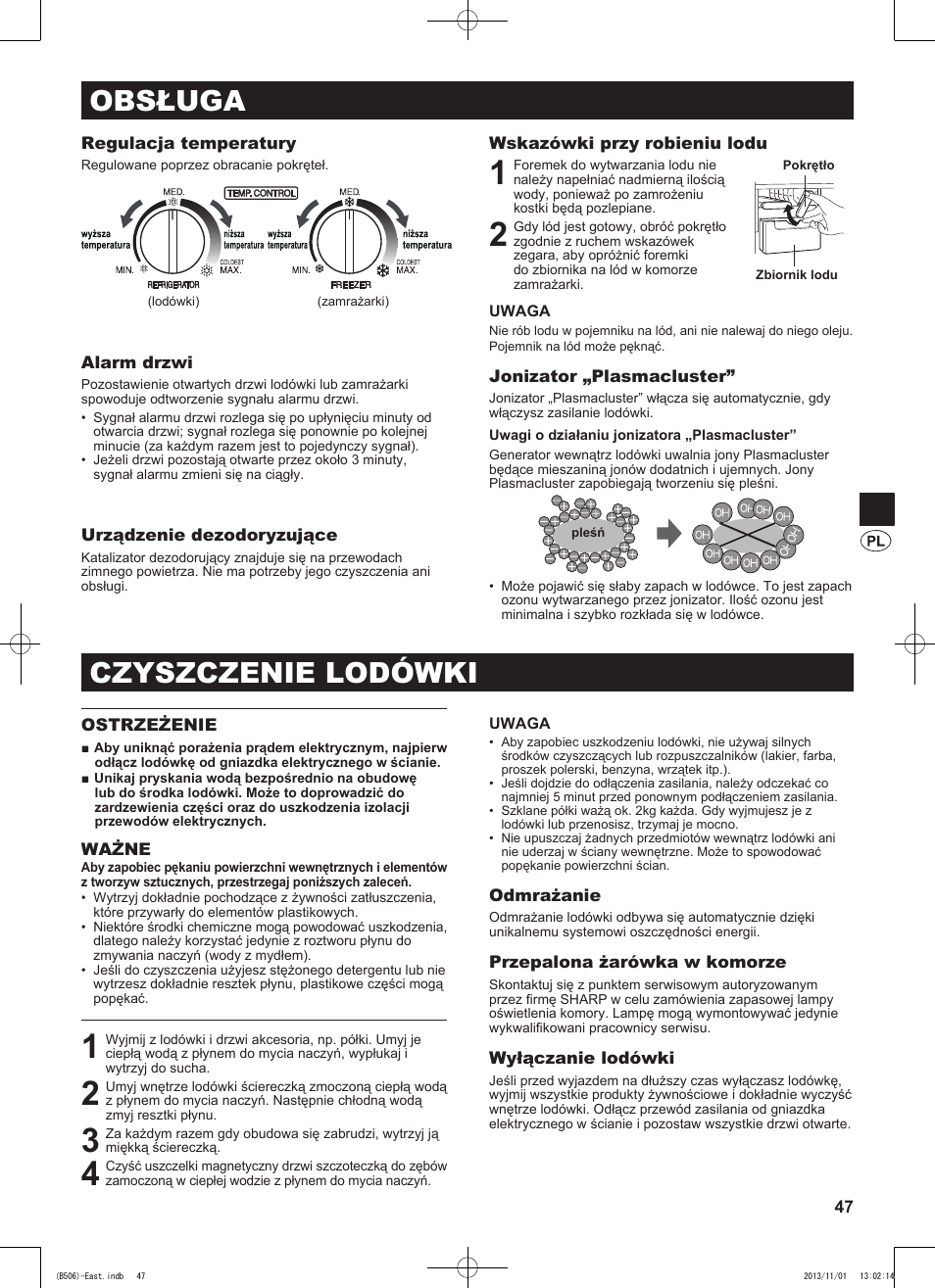 Obsługa, Czyszczenie lodówki | Sharp SJ-GC440VBK User Manual | Page 47 / 104