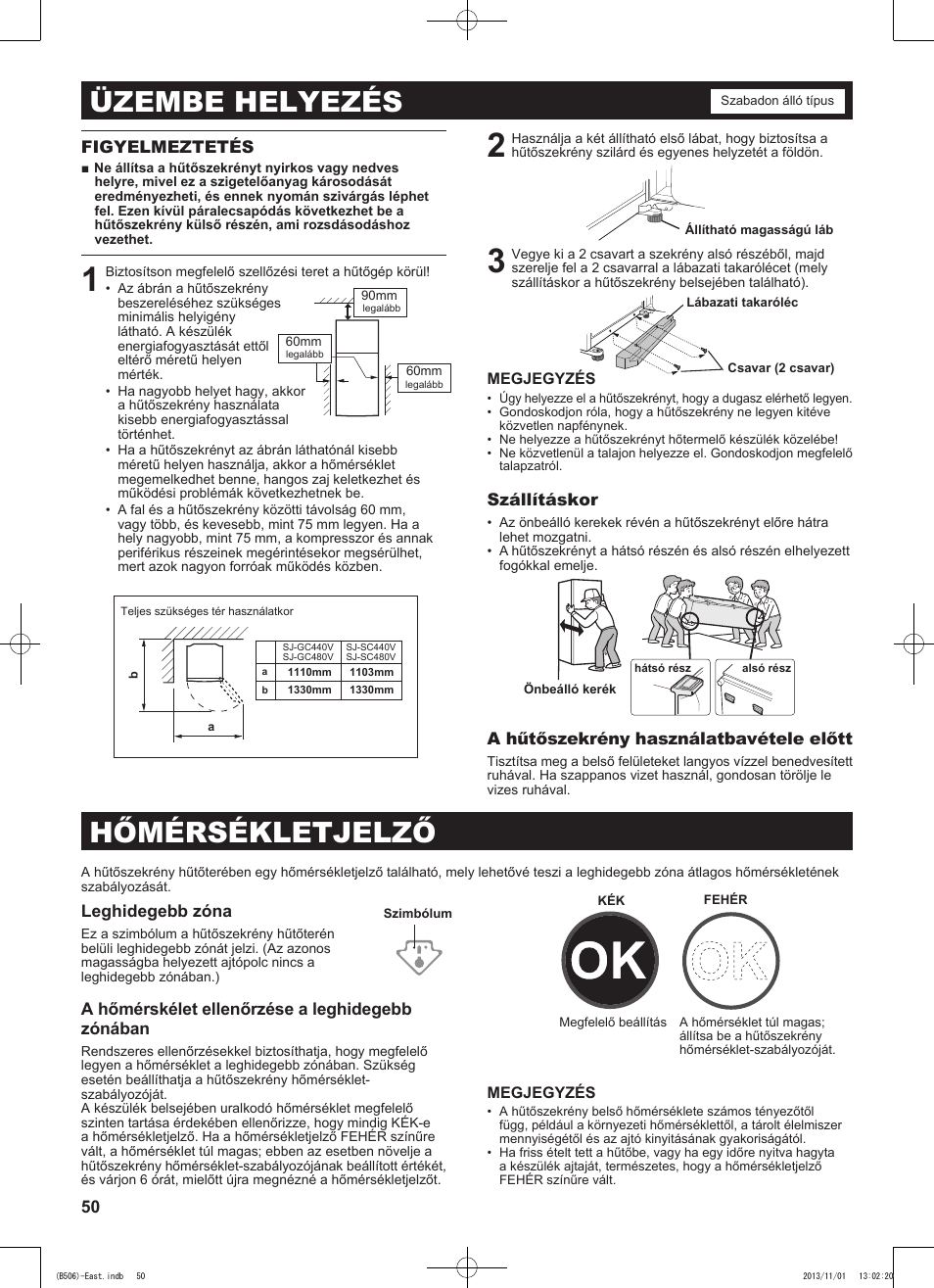 Üzembe helyezés, Hőmérsékletjelző | Sharp SJ-GC440VBK User Manual | Page 50 / 104