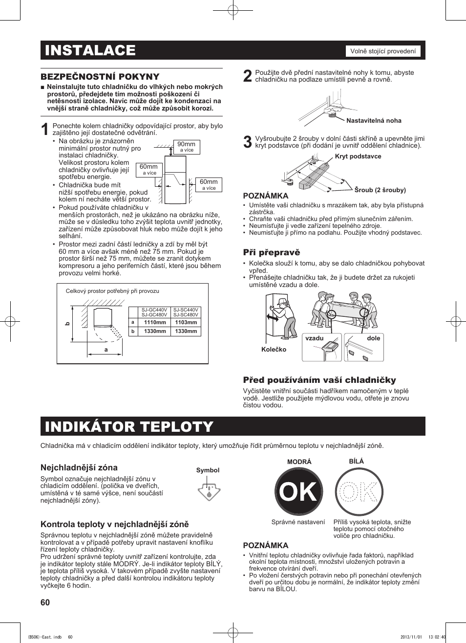 Instalace, Indikátor teploty | Sharp SJ-GC440VBK User Manual | Page 60 / 104