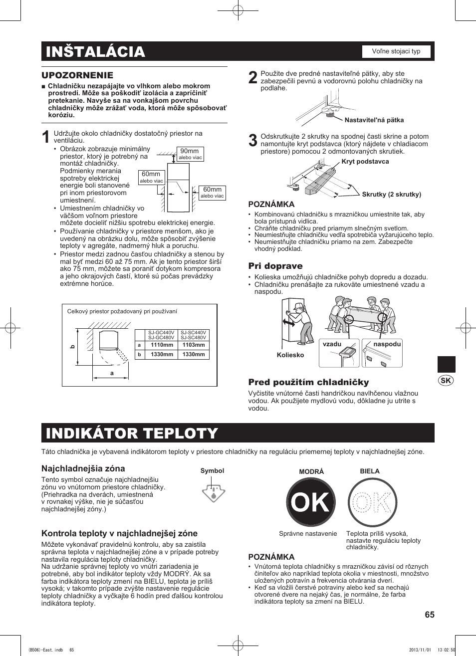 Inštalácia, Indikátor teploty | Sharp SJ-GC440VBK User Manual | Page 65 / 104