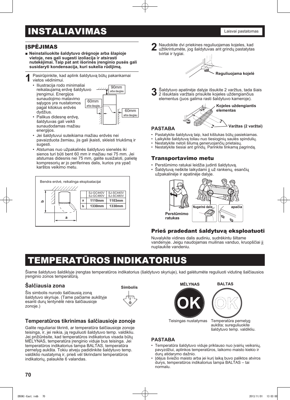 Instaliavimas, Temperatūros indikatorius | Sharp SJ-GC440VBK User Manual | Page 70 / 104