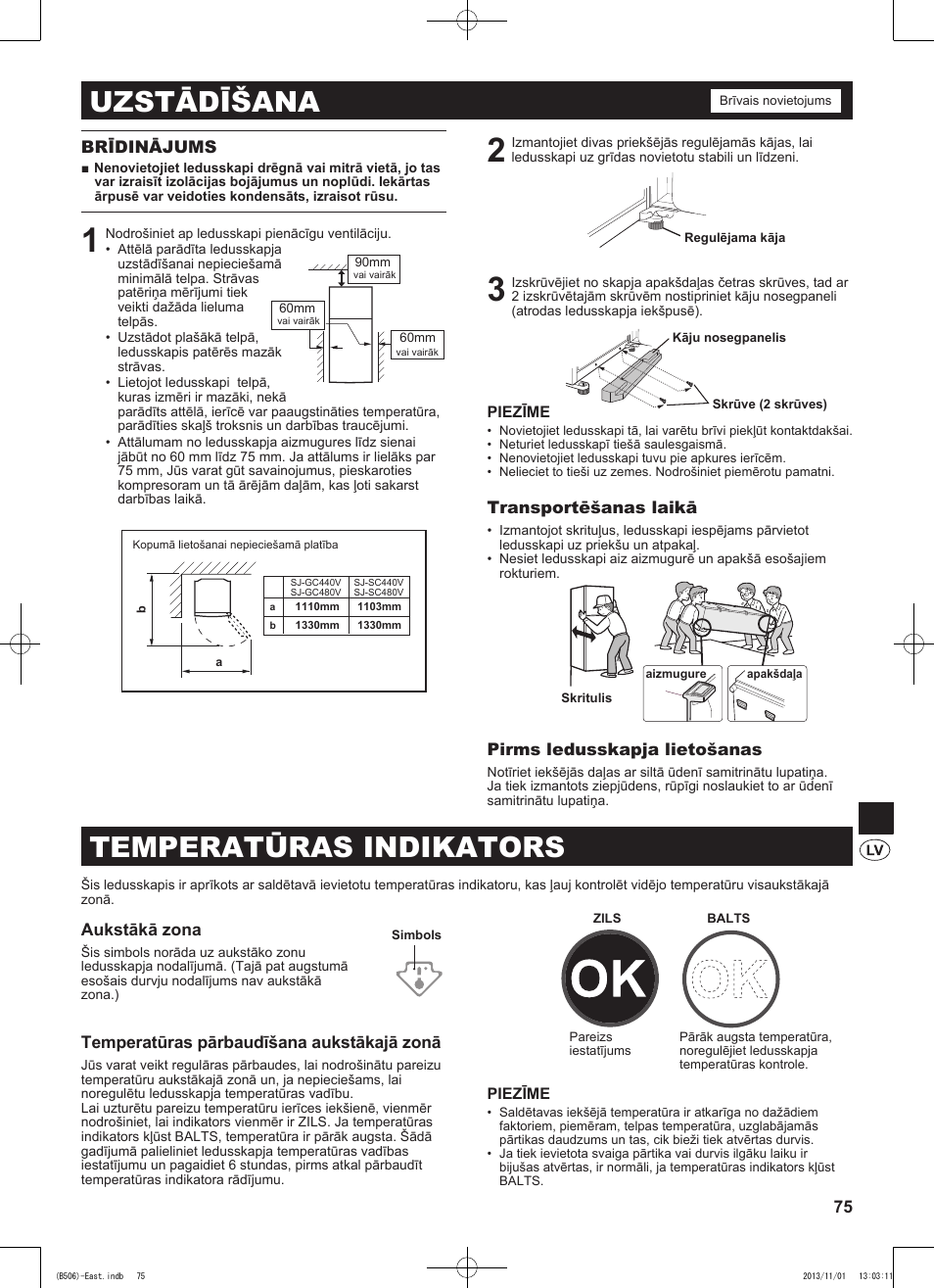 Uzstādīšana, Temperatūras indikators | Sharp SJ-GC440VBK User Manual | Page 75 / 104