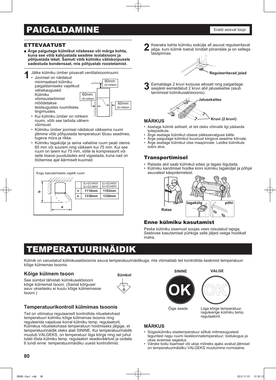 Paigaldamine, Temperatuurinäidik | Sharp SJ-GC440VBK User Manual | Page 80 / 104