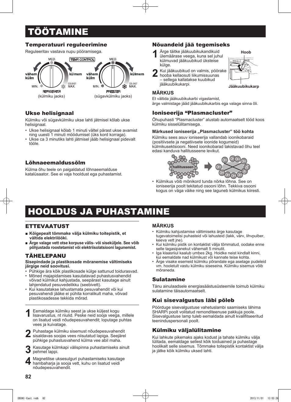 Töötamine, Hooldus ja puhastamine | Sharp SJ-GC440VBK User Manual | Page 82 / 104