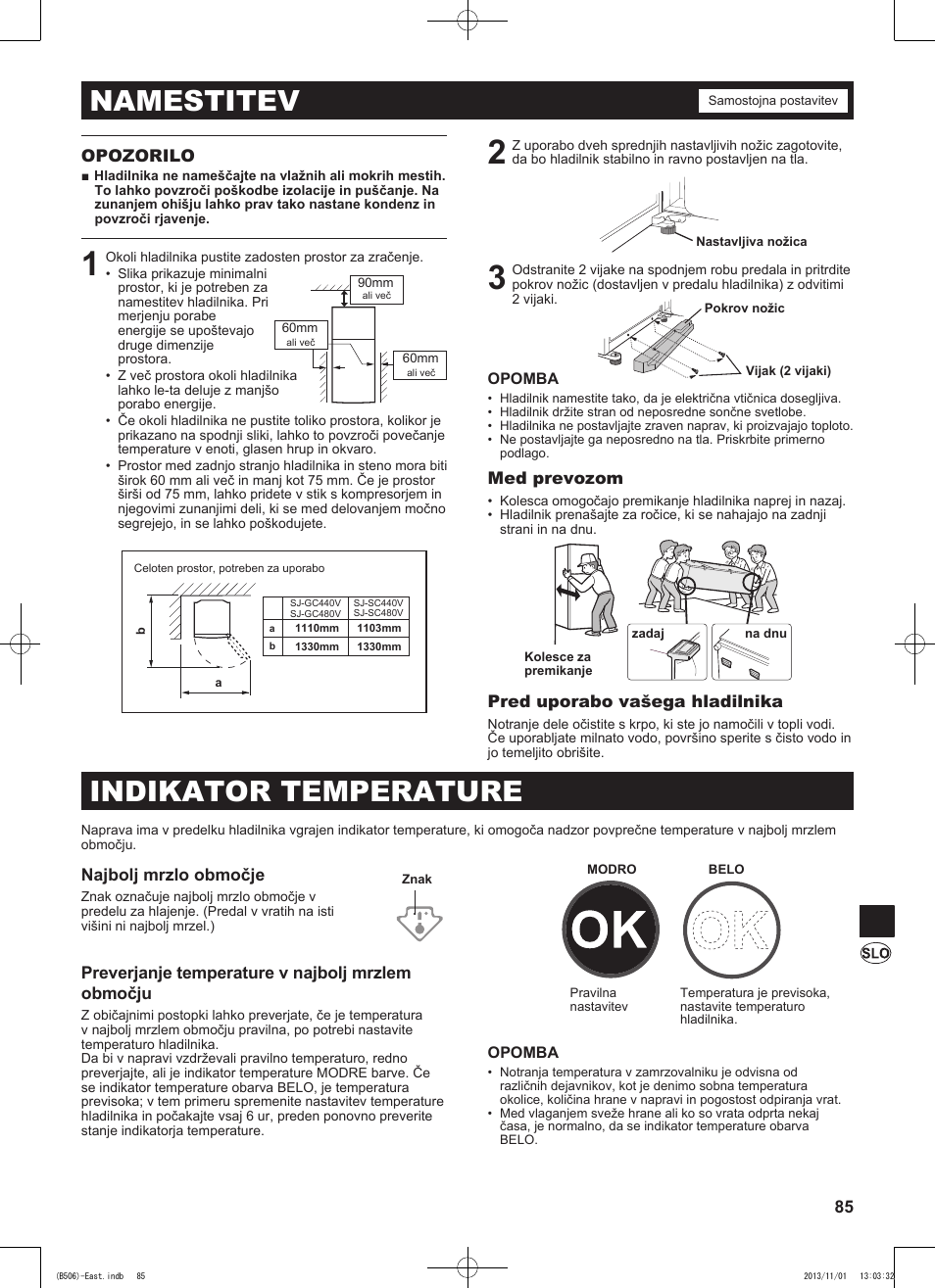 Namestitev, Indikator temperature | Sharp SJ-GC440VBK User Manual | Page 85 / 104