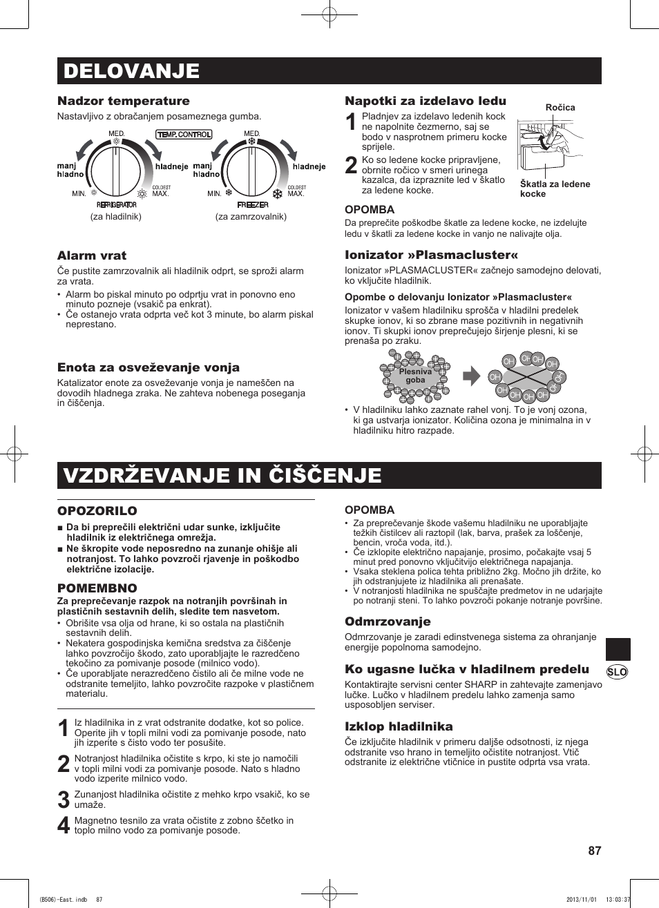 Delovanje, Vzdrževanje in čiščenje | Sharp SJ-GC440VBK User Manual | Page 87 / 104