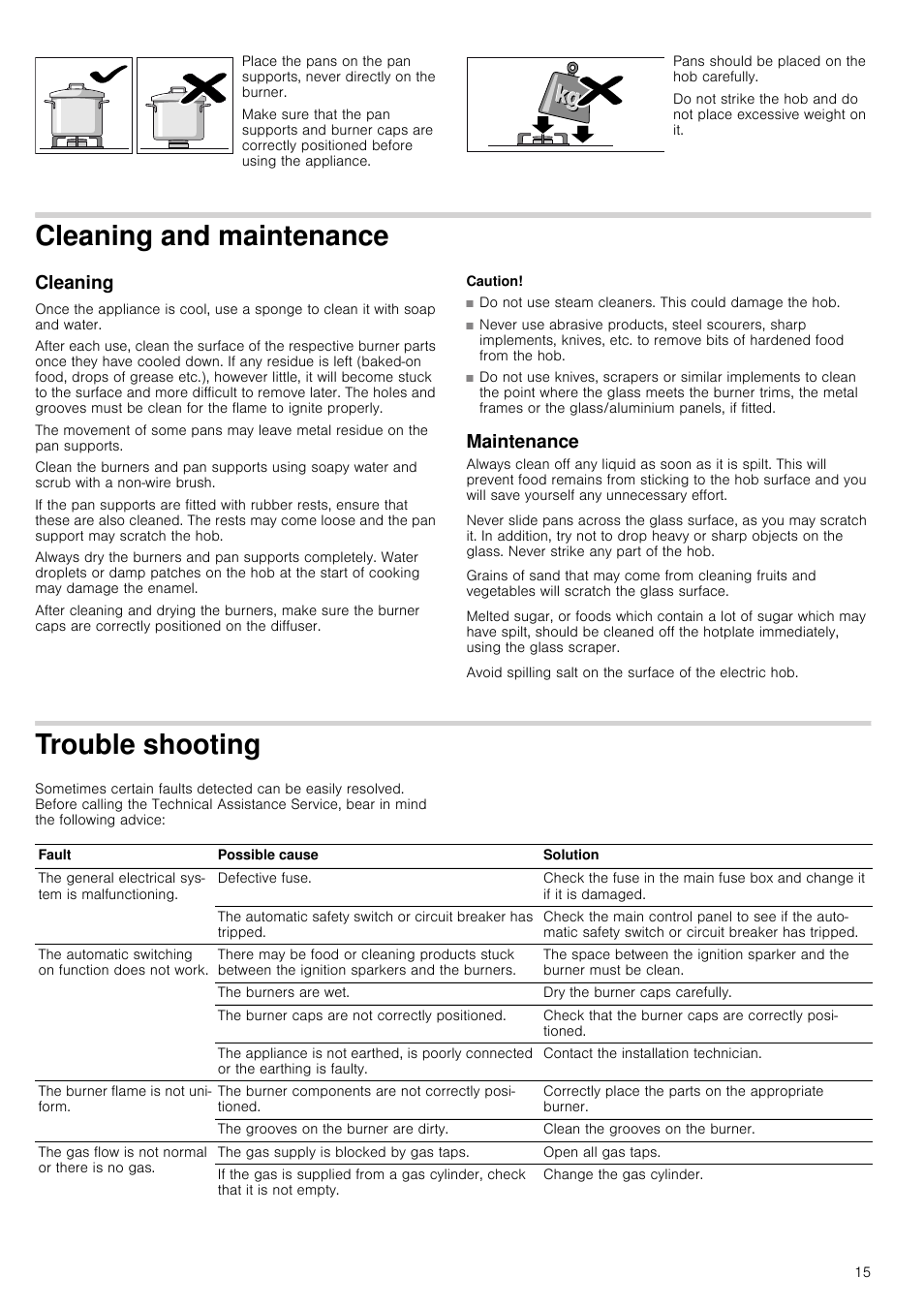 Cleaning and maintenance, Cleaning, Caution | Maintenance, Trouble shooting, Cleaning maintenance | Neff T66S66N0 User Manual | Page 15 / 45