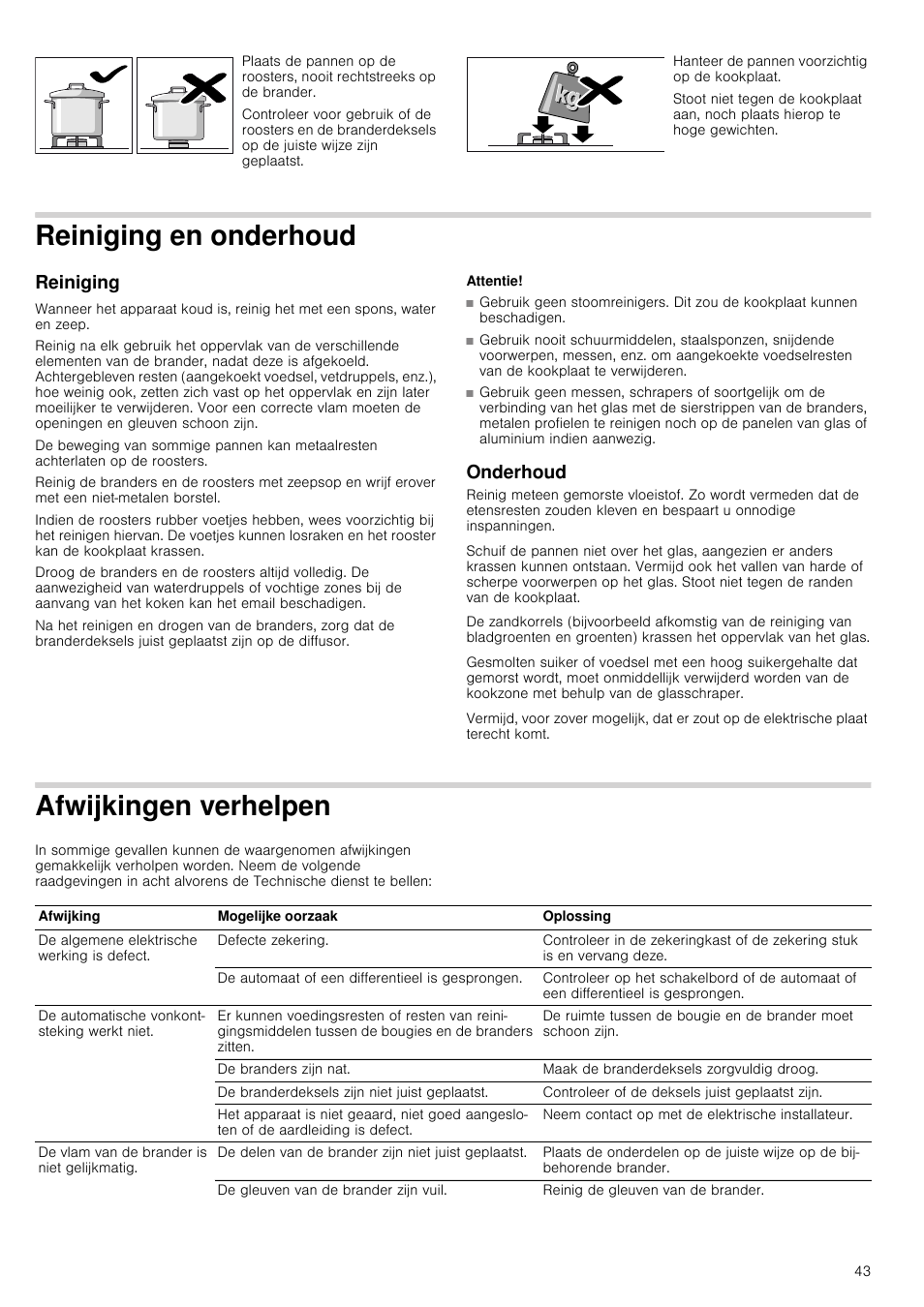 Reiniging en onderhoud, Reiniging, Attentie | Onderhoud, Afwijkingen verhelpen, Reiniging en onderhoud reiniging onderhoud | Neff T66S66N0 User Manual | Page 43 / 45