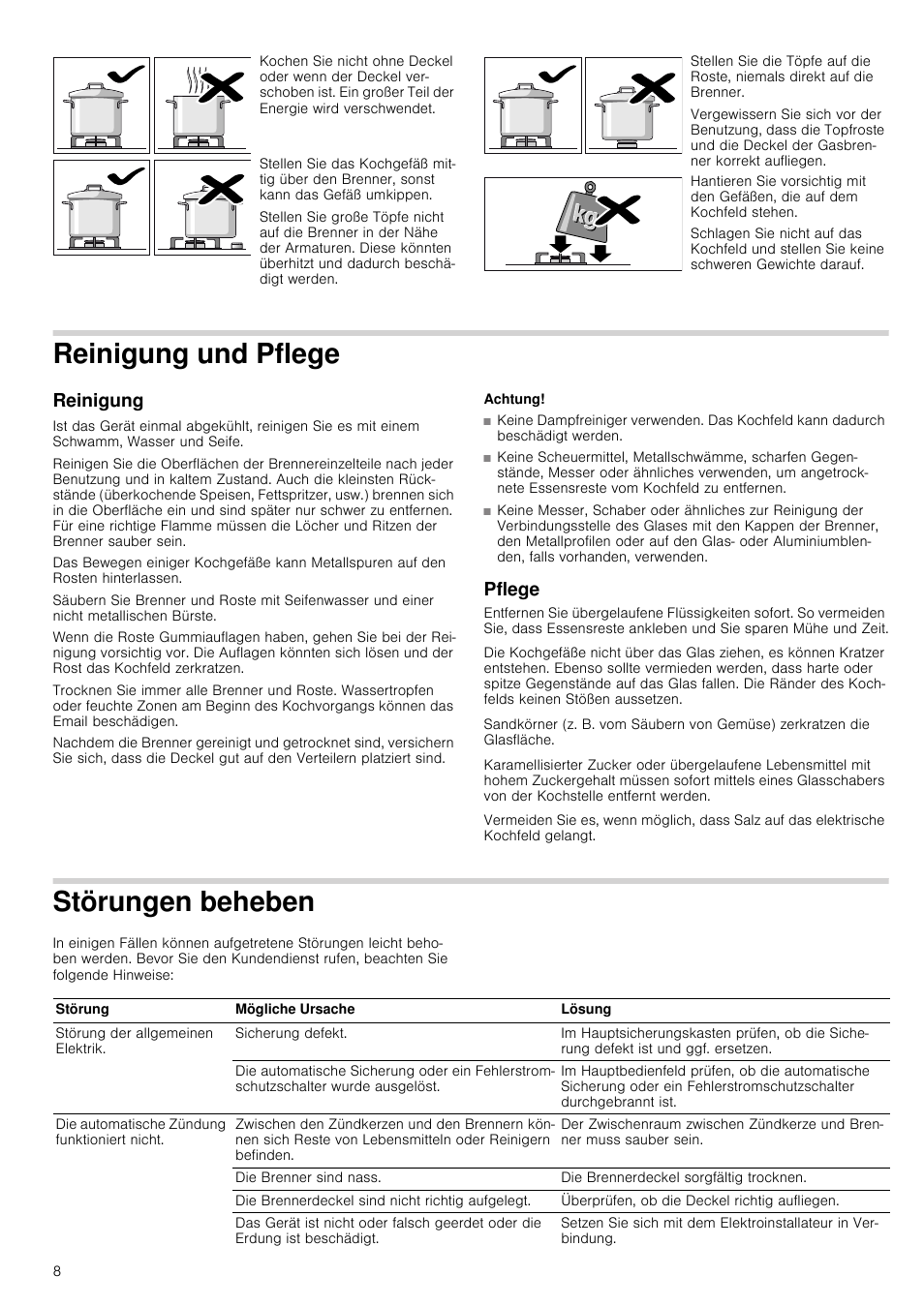 Reinigung und pflege, Reinigung, Achtung | Pflege, Störungen beheben, Reinigung pflege, En beheben | Neff T66S66N0 User Manual | Page 8 / 45
