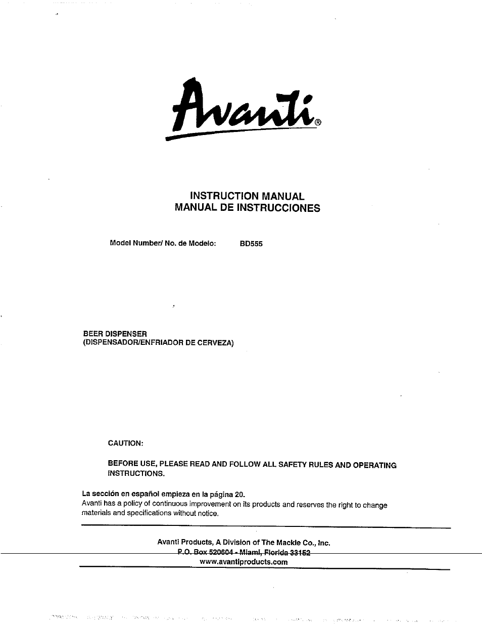 Avanti BD555 User Manual | 31 pages