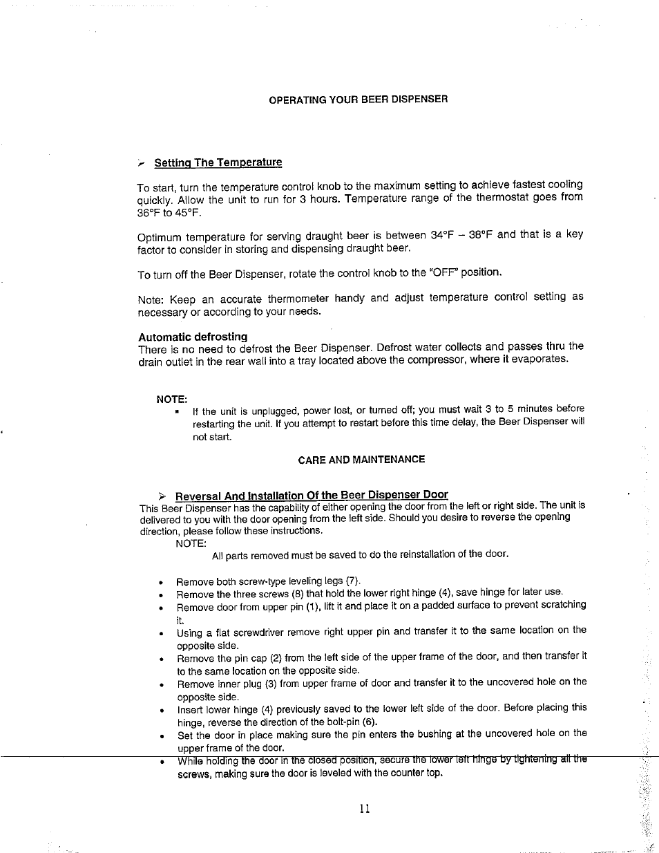 Setting the temperature, Automatic defrosting | Avanti BD555 User Manual | Page 12 / 31